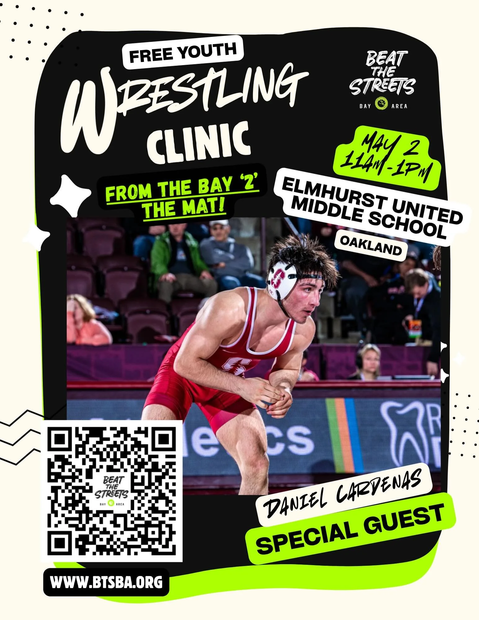 ⏳ 3 DAYS LEFT TO REGISTER!

Don&rsquo;t miss the final free &ldquo;From the Bay to the Mat&rdquo; wrestling clinic in Oakland!

We&rsquo;re closing out the spring season with a high-energy session featuring Stanford All-American Daniel Cardenas, alon