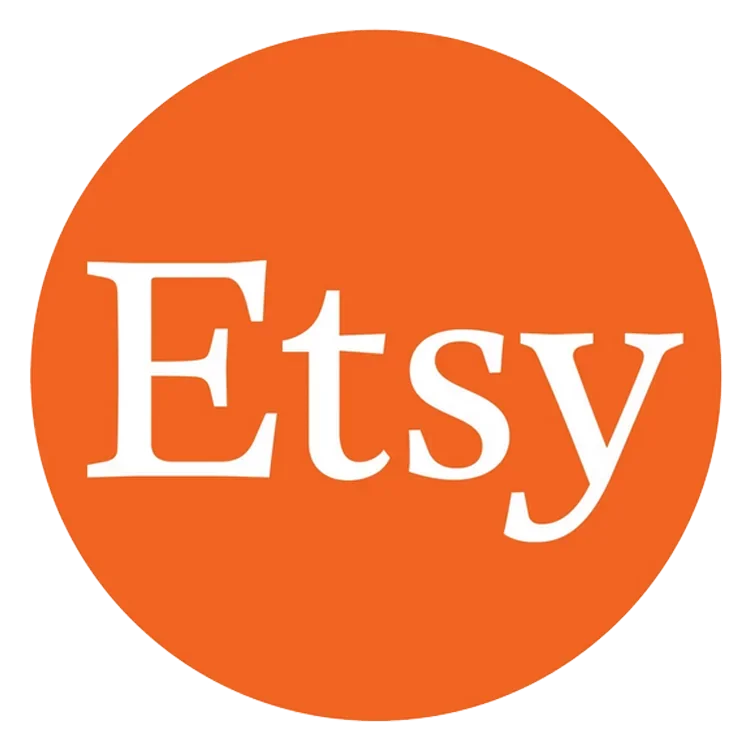 Orange circle with the word 'Etsy' written in white font.