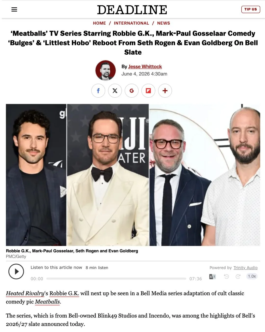Just announced on @deadline! Massive congrats to Robbie G.K who's been tapped to star in the series adaptation of Ivan Reitman's infamous Meatballs! We're so excited for you, and can't wait to see what antics transpire at camp when the series premier