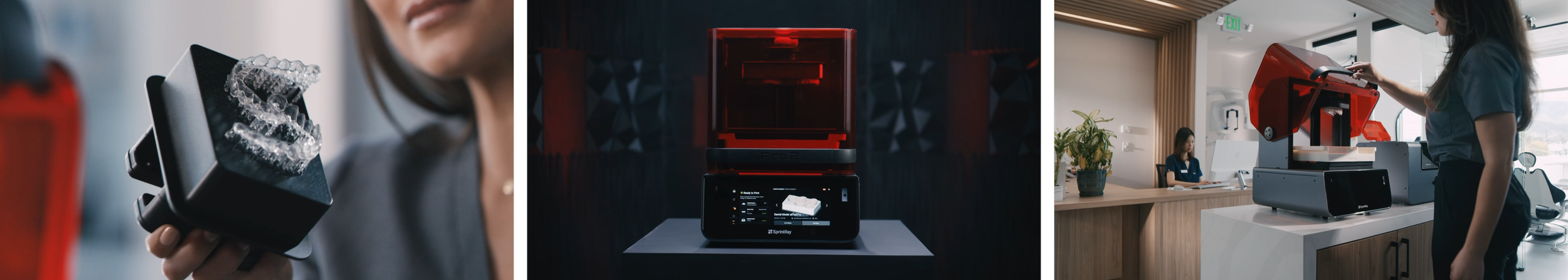 Various 3D-bioprinting devices and a person working with a bioprinter in a lab setting.