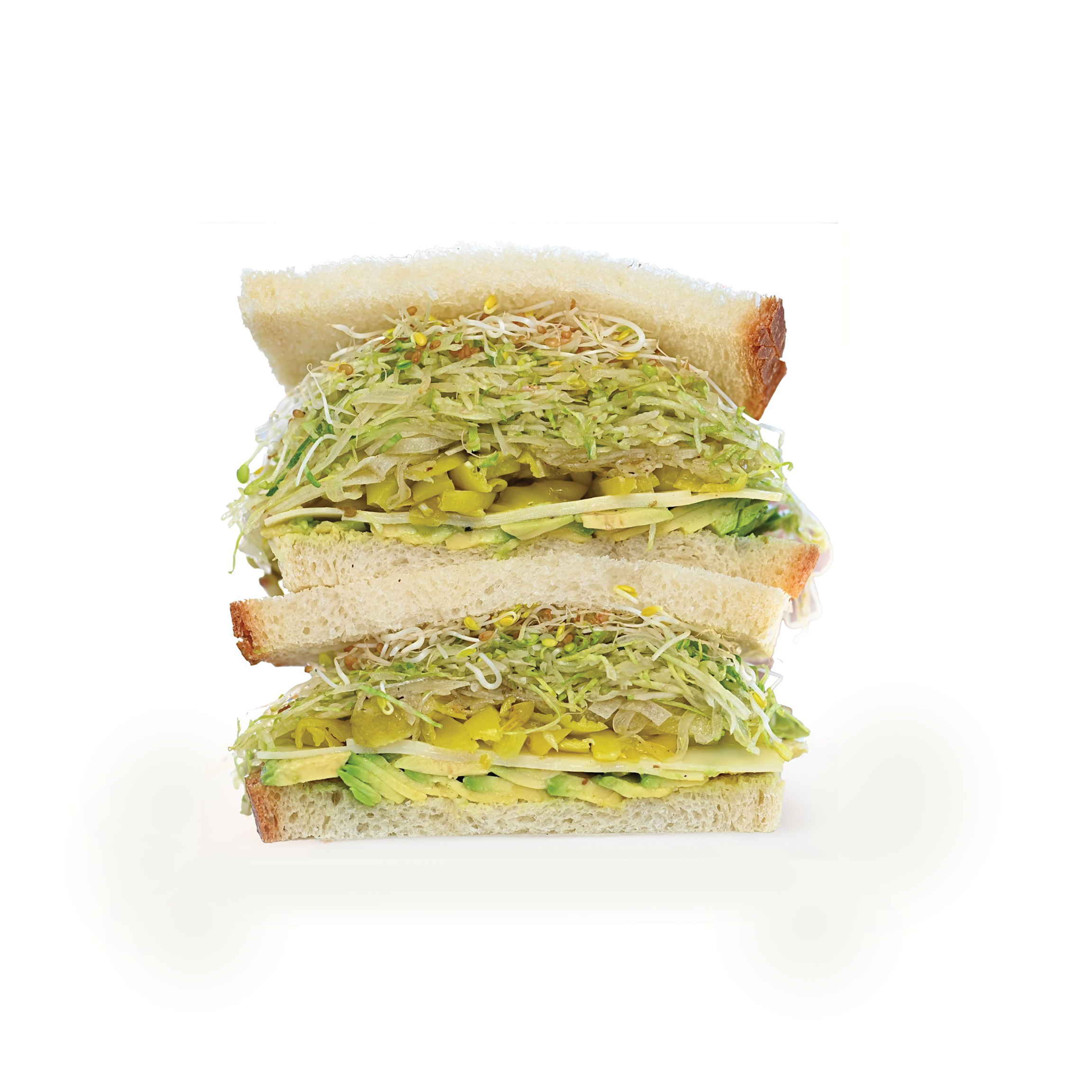   barbo (v)  
avocado, pepperoncini, swiss, sprouts, lettuce, onion, mayo, dijon, sourdough
add-on: turkey, ham, roast beef, bacon, giardiniera (ashland only)  
