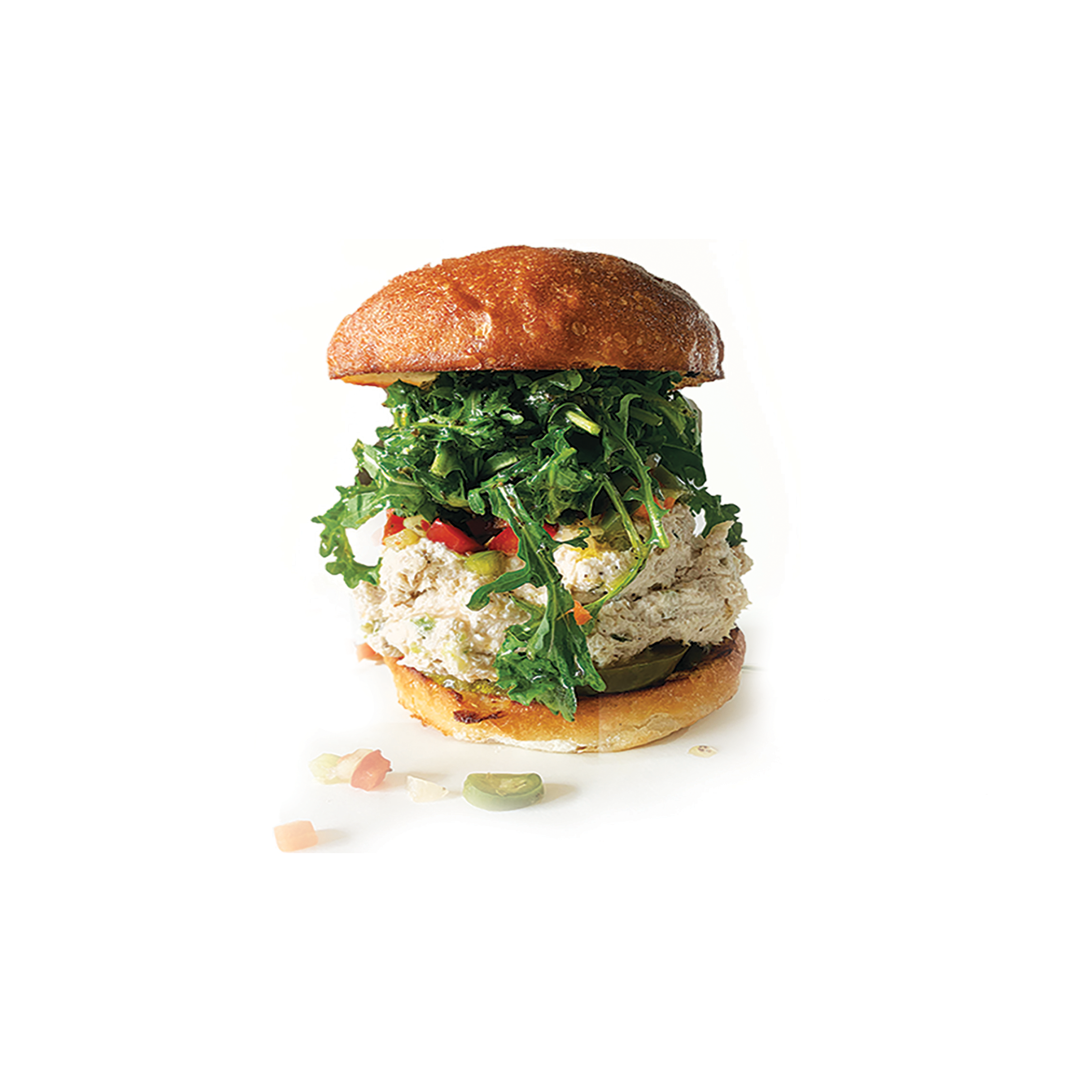   albacore  
tuna salad poached in-house, arugula, pickles, bun
add-on: bacon, avocado, giardiniera  
