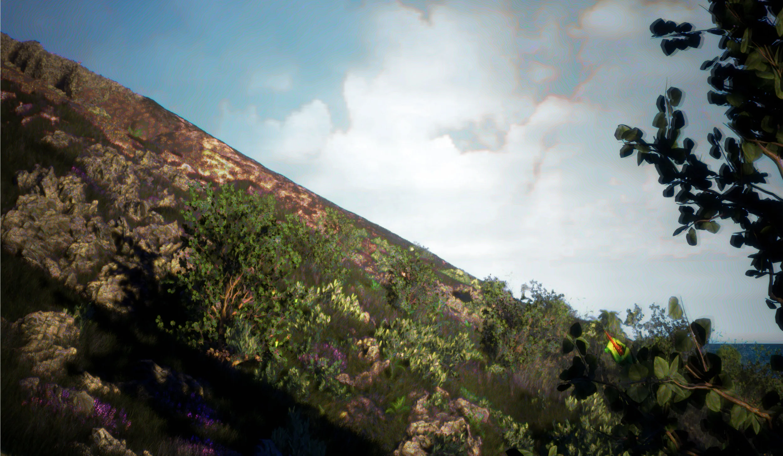 Digital reconstruction of the extinct Hibiscadelphus wilderianus Rock, on the southern slopes of Mount Haleakala, Maui, Hawaii, around the time of its last sighting in 1912. Credit: Christina Agapakis, Alexandra Daisy Ginsberg, Sissel Tolaas, with support from IFF Inc. and Ginkgo Bioworks, Inc. © Alexandra Daisy Ginsberg.