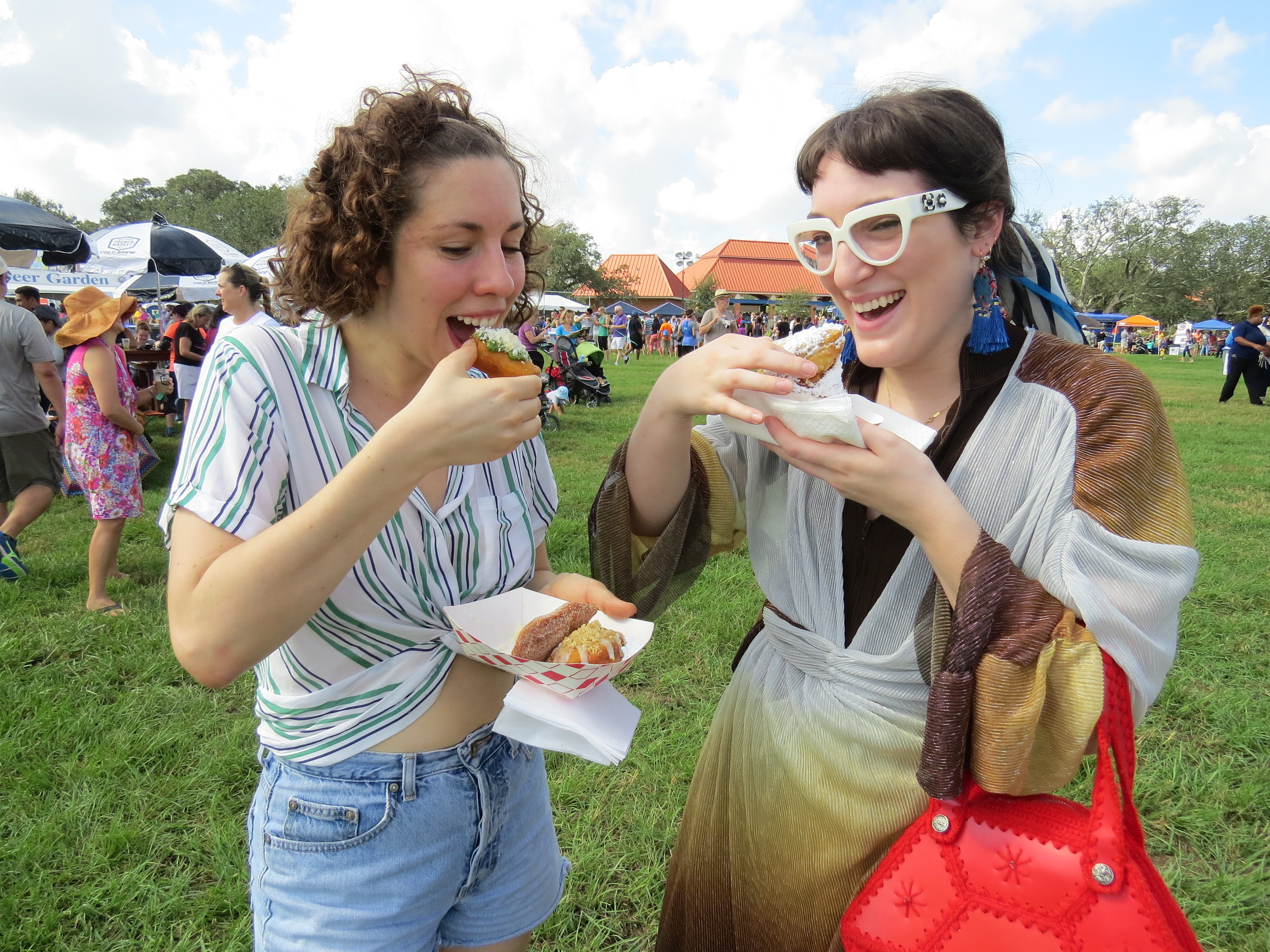 Revelers with Girls Gone Vegan - Gluten Free Traditional Beignets, Gluten Free Tomato Basil Garlic Beignets (Mariah Weinand).JPG