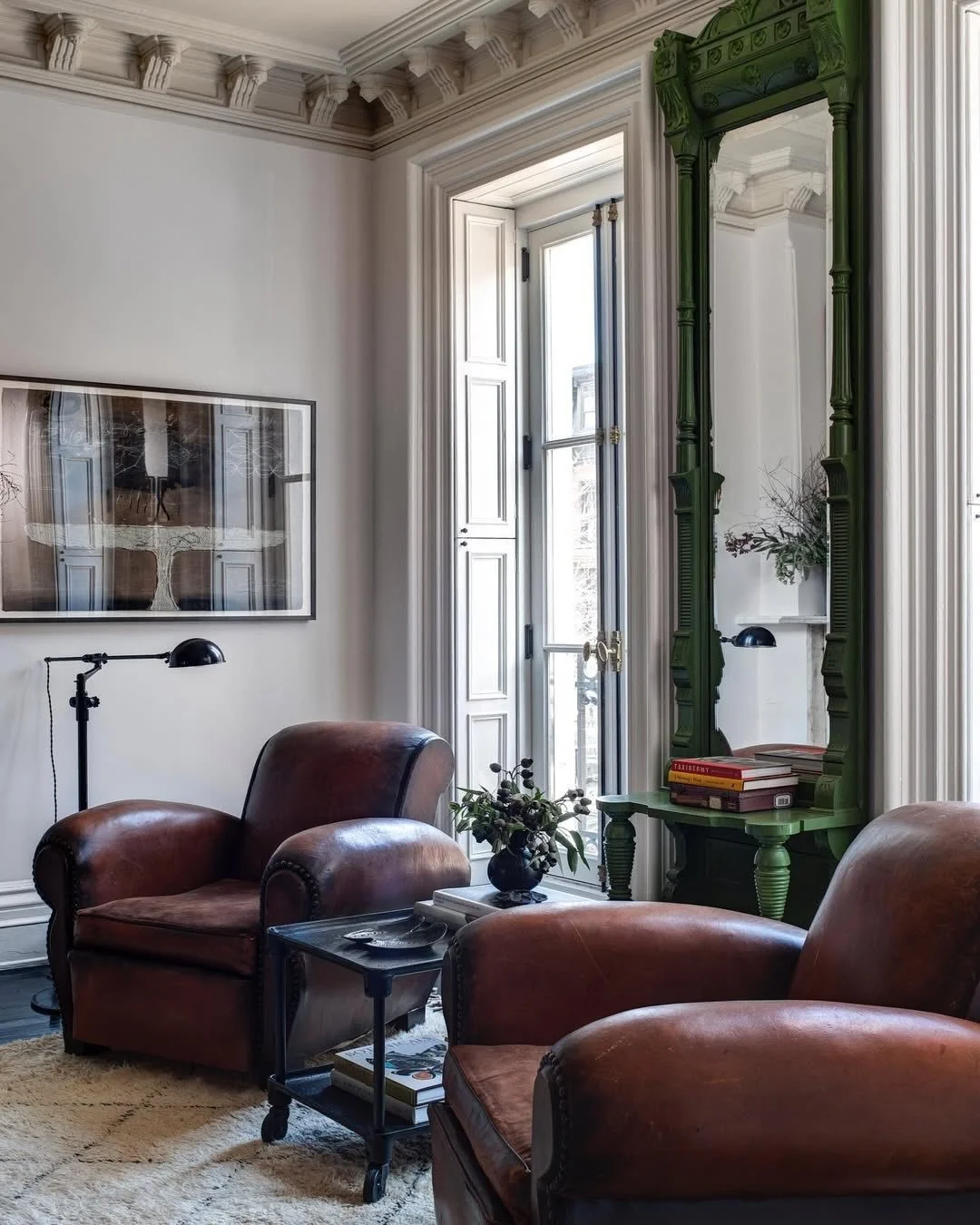 I adore leather upholstery. But I have to admit, I way prefer leather that has been in circulation for decades. In my living room I&rsquo;ve got a pair of loden green leather 1940&rsquo;s library chairs from London and around my dining table (see las