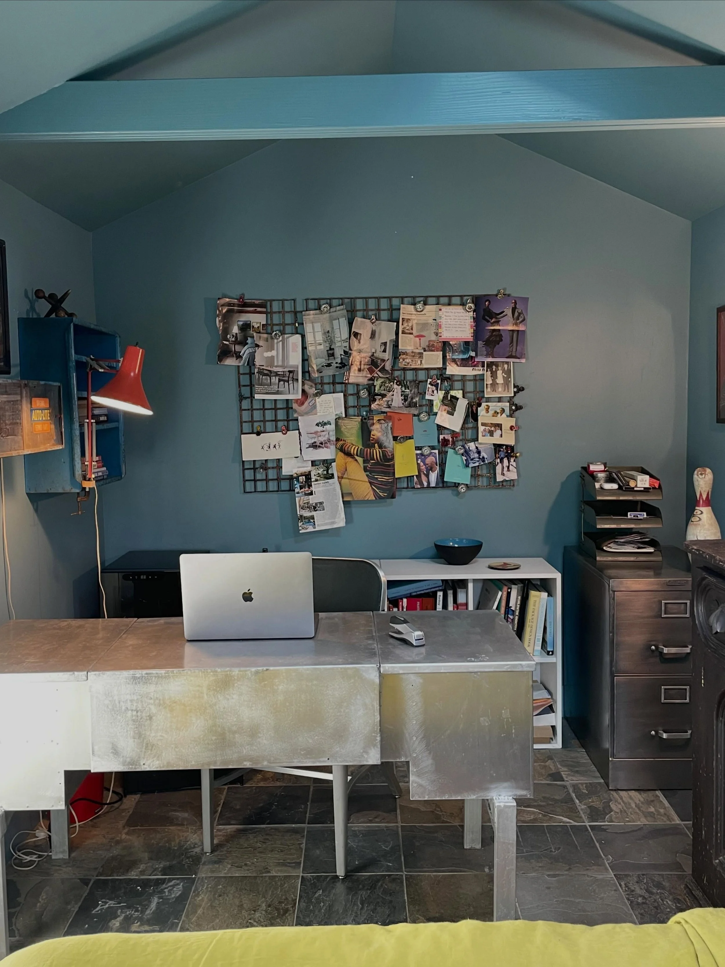 My WFH setup. This WWII military desk is one of my most favorite finds. It folds in on itself for easy portability, making small space living and having an occasional guest possible.&nbsp;&nbsp;

#homeoffice #homeofficeinspiration #homeofficedesign #