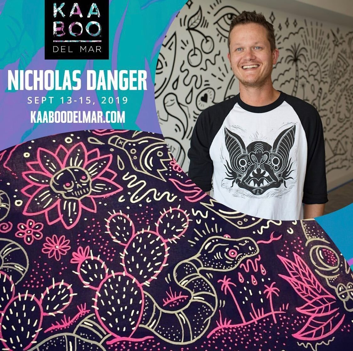 Many artists we like to support are showing at @kaaboodelmar this weekend. Here&rsquo;s @nicholasdanger he&rsquo;ll be painting live all weekend. Make sure you stop by and say hi!