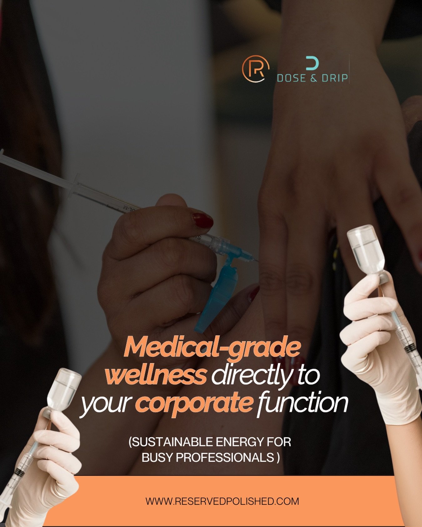 Booking January corporate events now.
Planning a team event? Let&rsquo;s make it memorable.
Start the new year by giving your team something they&rsquo;ll actually feel! 

Reserved + Polished x Dose &amp; Drip brings premium wellness directly to your