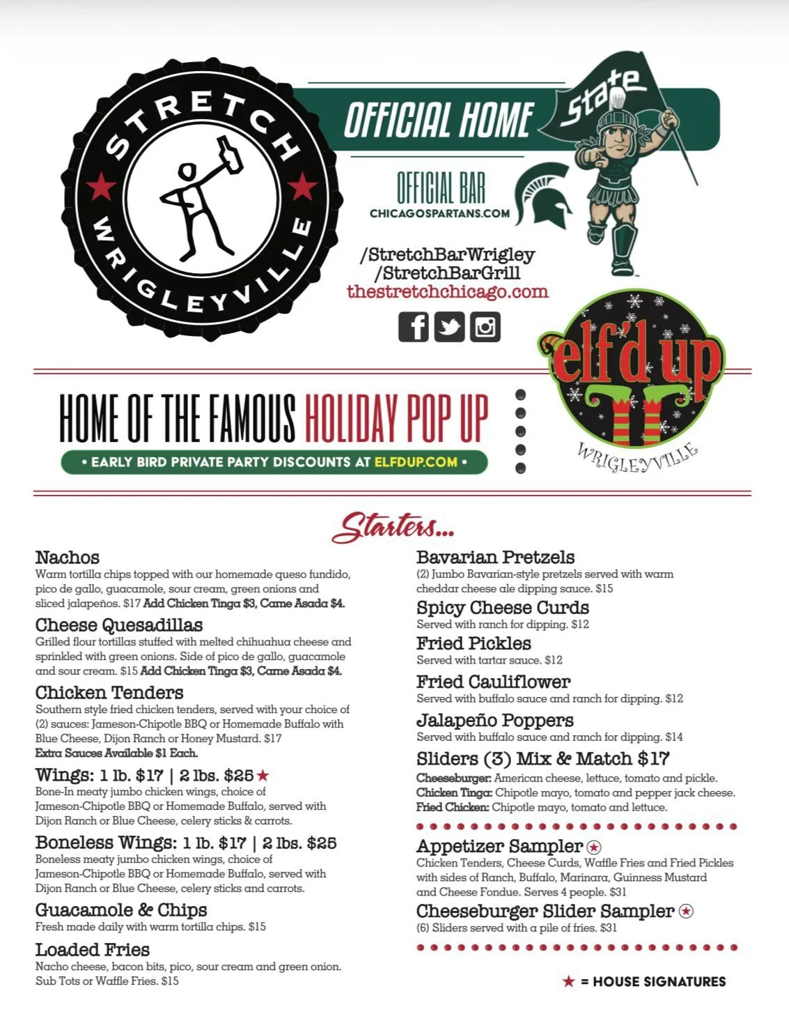 NEW MENU ALERT 🚨
New flavors, fan favorites, and house signatures waiting for you. Come hungry. 🔥

⏰ Fri: Open at 5PM (MSU vs Michigan Watch Party) 
⏰ Sat: Open at 11AM - come for brunch! 

👉 https://www.stretchbarchicago.com

#stretch #wrigleyvil