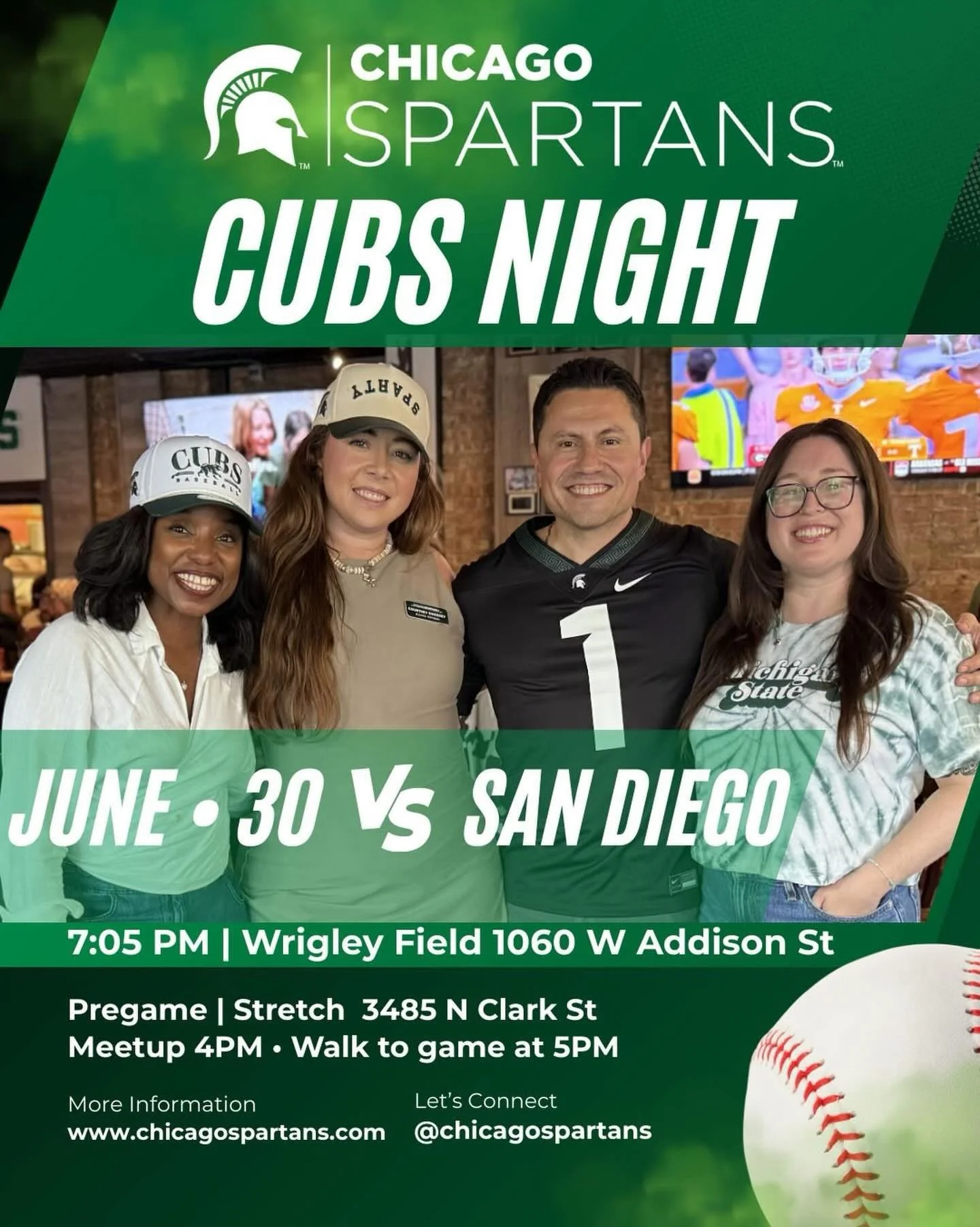 Attention all Chicago Spartans! 📣
MARK YOUR CALENDARS! ⚾️

#msu #chicagospartans #wrigleyville #privateparties #gocubs