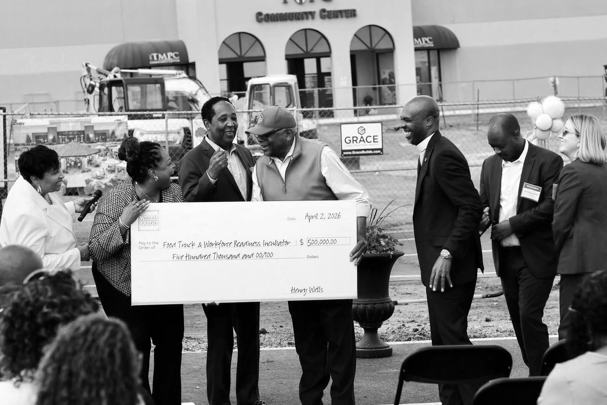 Congressman James Clyburn, Senator Darrell Jackson, Wells Fargo Foundation, and Dr. Freeman breaking ground on a regional Food Truck Vendor Park and Commissary.