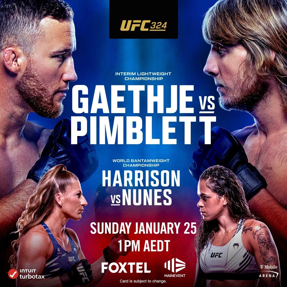 Join us at Bells Hotel on Sunday 25 January for the first UFC event of the year, UFC 324! Catch every punch, takedown and title moment live on our big screens.

The card is stacked. Justin Gaethje takes on Paddy Pimblett for the interim UFC Lightweig