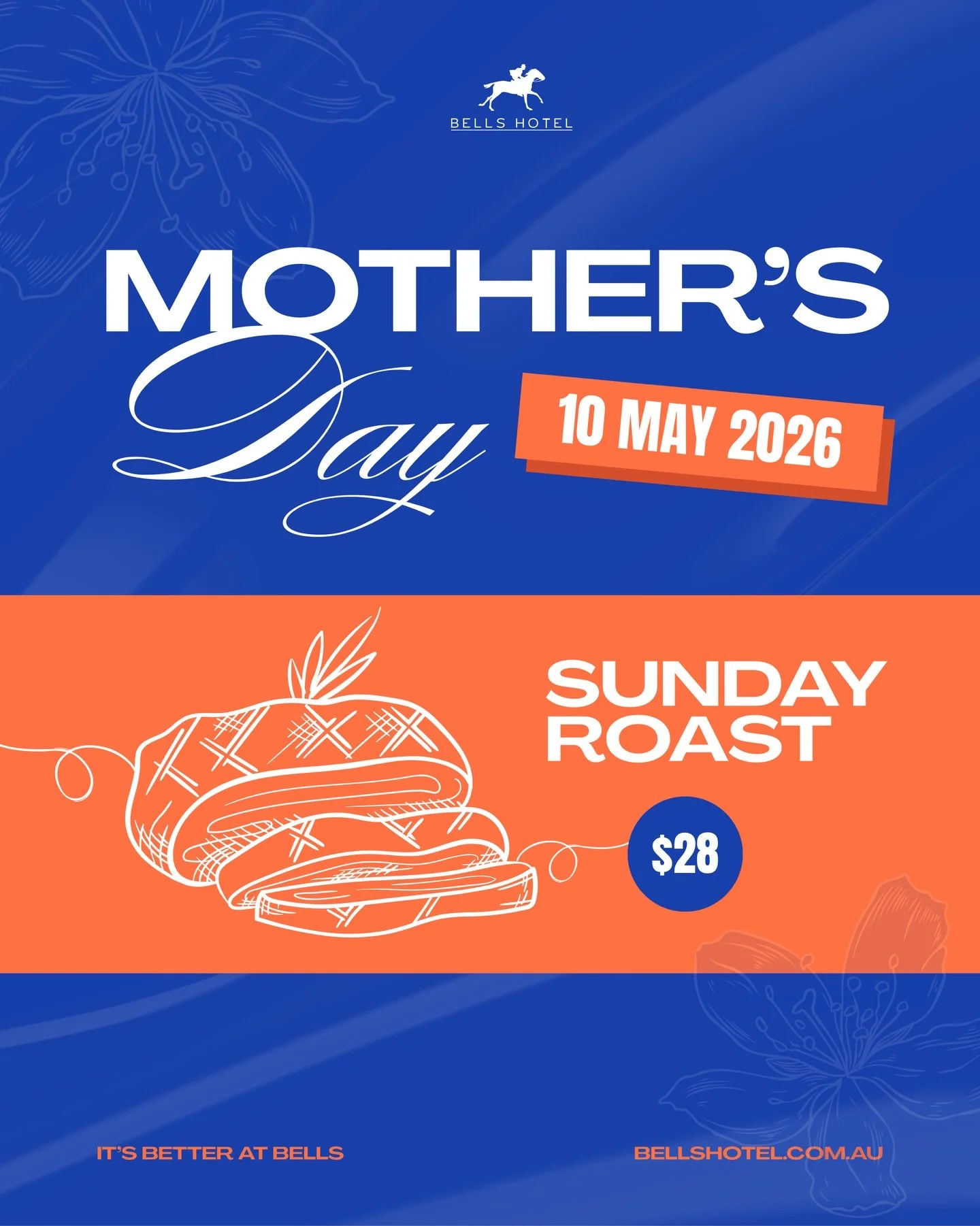 Make this Mother&rsquo;s Day one to remember at Bells Hotel!

Treat Mum to a special Sunday roast, created just for the occasion, for $28 per person. Gather your loved ones around the table for a proper celebration as you spoil Mum.

Raise a glass wi