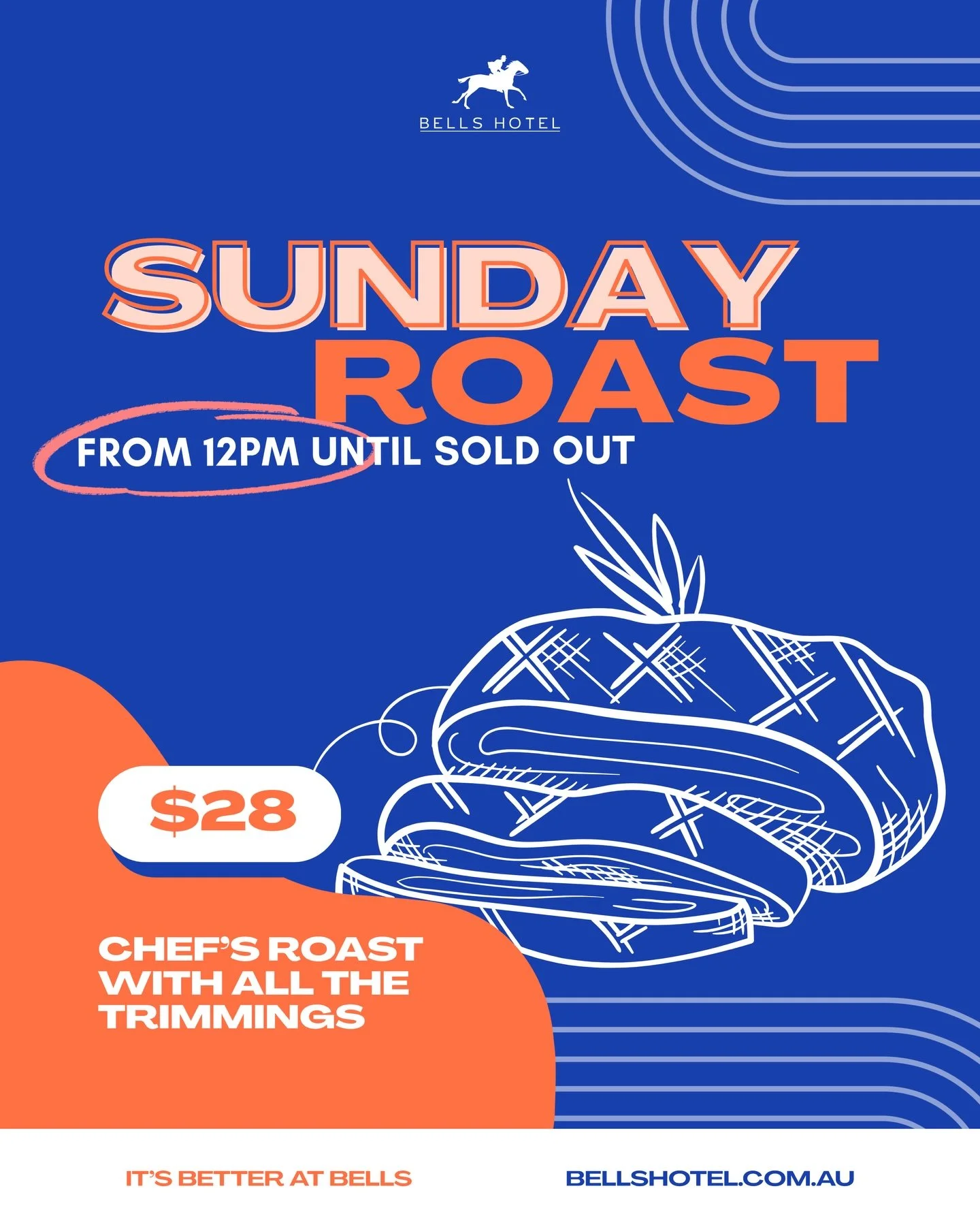 Sunday Roasts have arrived at Bells Hotel!

Every week from midday, we&rsquo;re serving our Chef&rsquo;s roast with all the trimmings for $28 a plate, giving you the perfect way to round out the weekend properly with a classic, comforting pub feed.

