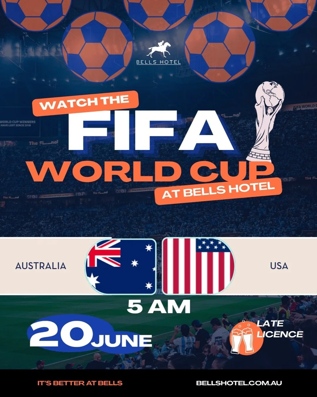 The Socceroos take on USA this Saturday at 5am, and we&rsquo;re throwing our doors open early so you can watch it live and loud.

We&rsquo;ll have breakfast cooking, beers pouring and every moment of the match showing across our big screens.

Book yo