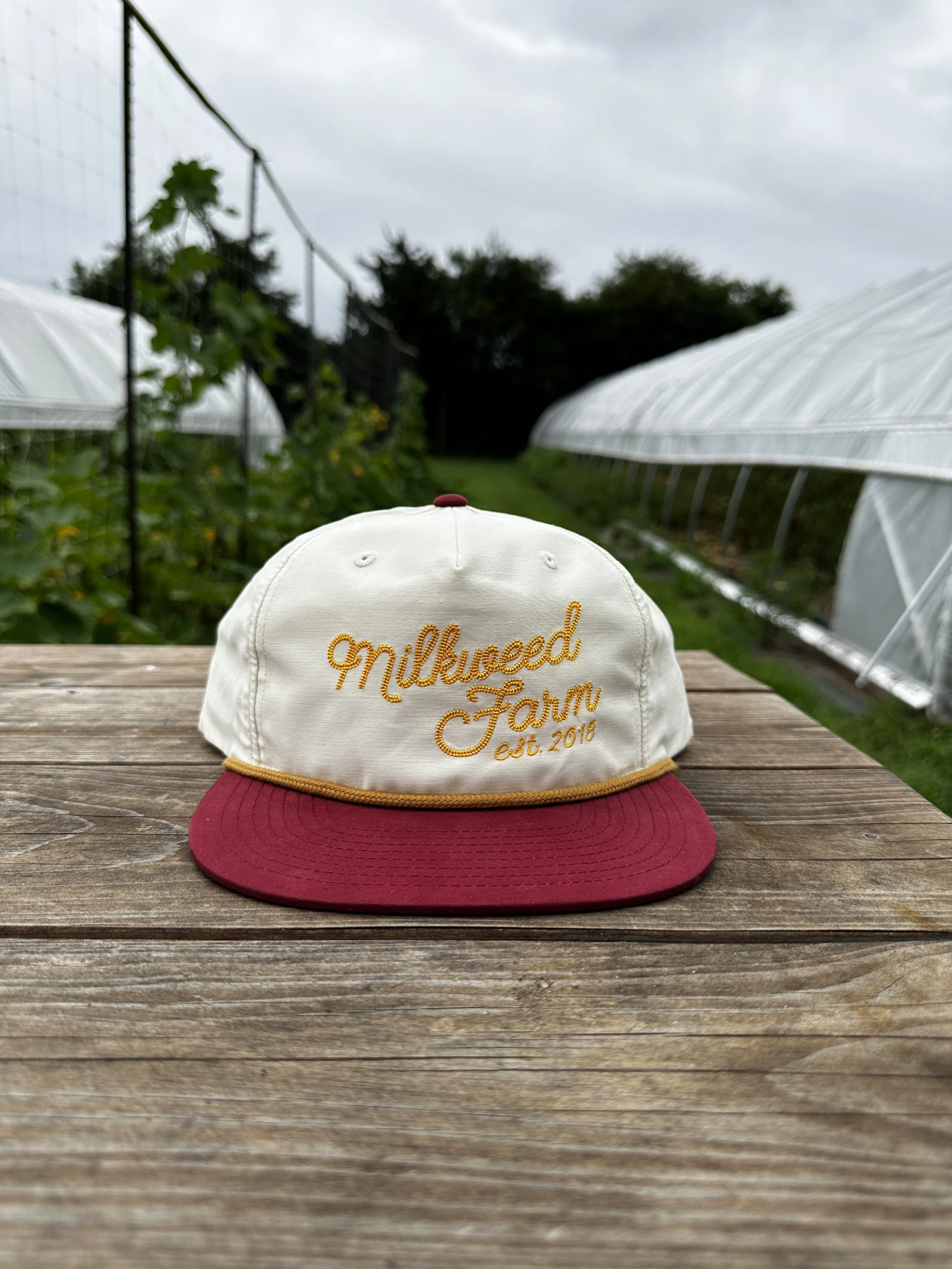 Off White & Maroon Nylon Rope Snapback
