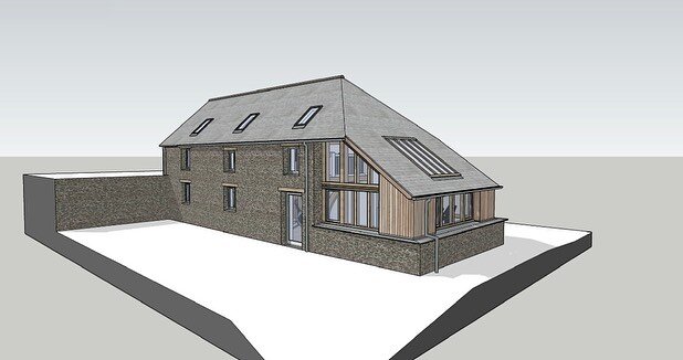 Very excited to have received planning permission for this barn conversion in south Devon. The project involves inserting a new green oak frame within the existing stone barn to create a gym, games room and sitting area. #greenoak #oakframe #planning