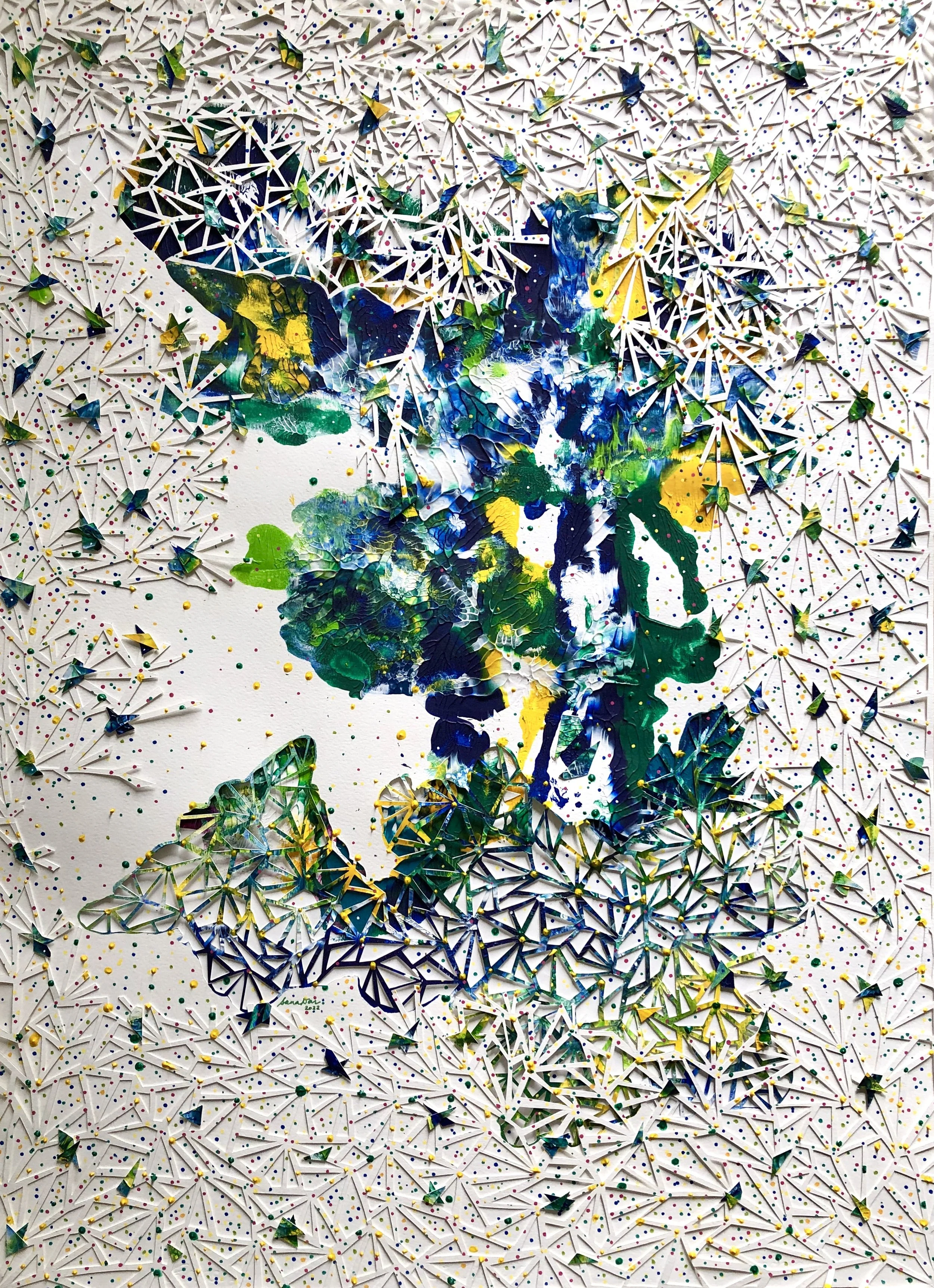 Primordial Jungle - 20 x 30 inches - Acrylic on Paper, Hand-cut Paper, Collage - 2022