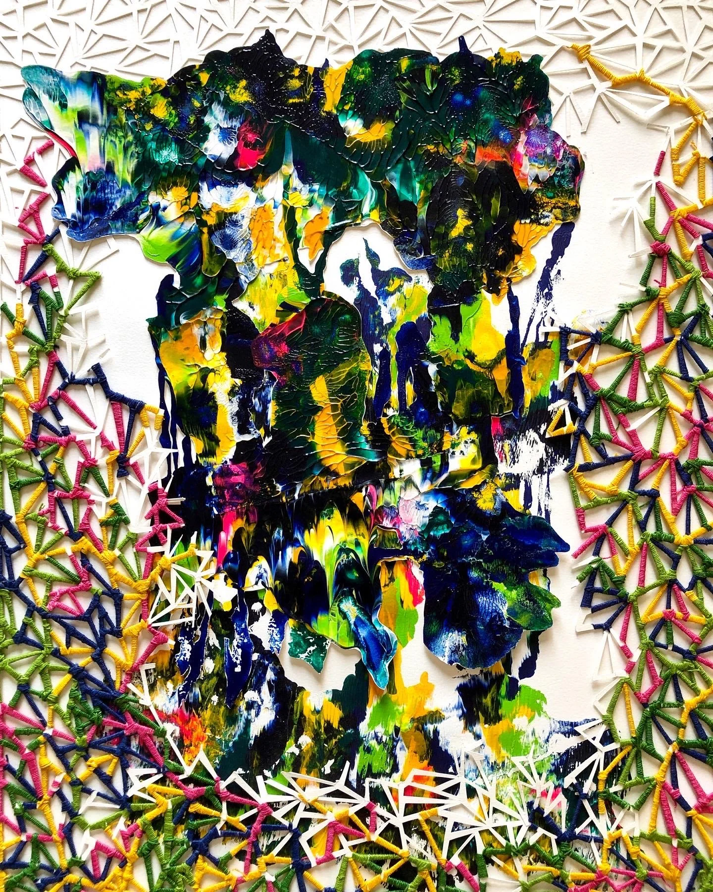 In the Midnight Hour - 20 x 30 inches - Acrylic on Paper, Hand-cut Paper, Thread - 2022