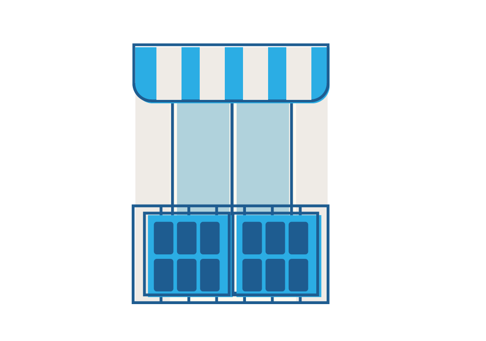 Grafik: Balkon mit Balustrade an dem Solarmodule befestigt sind.