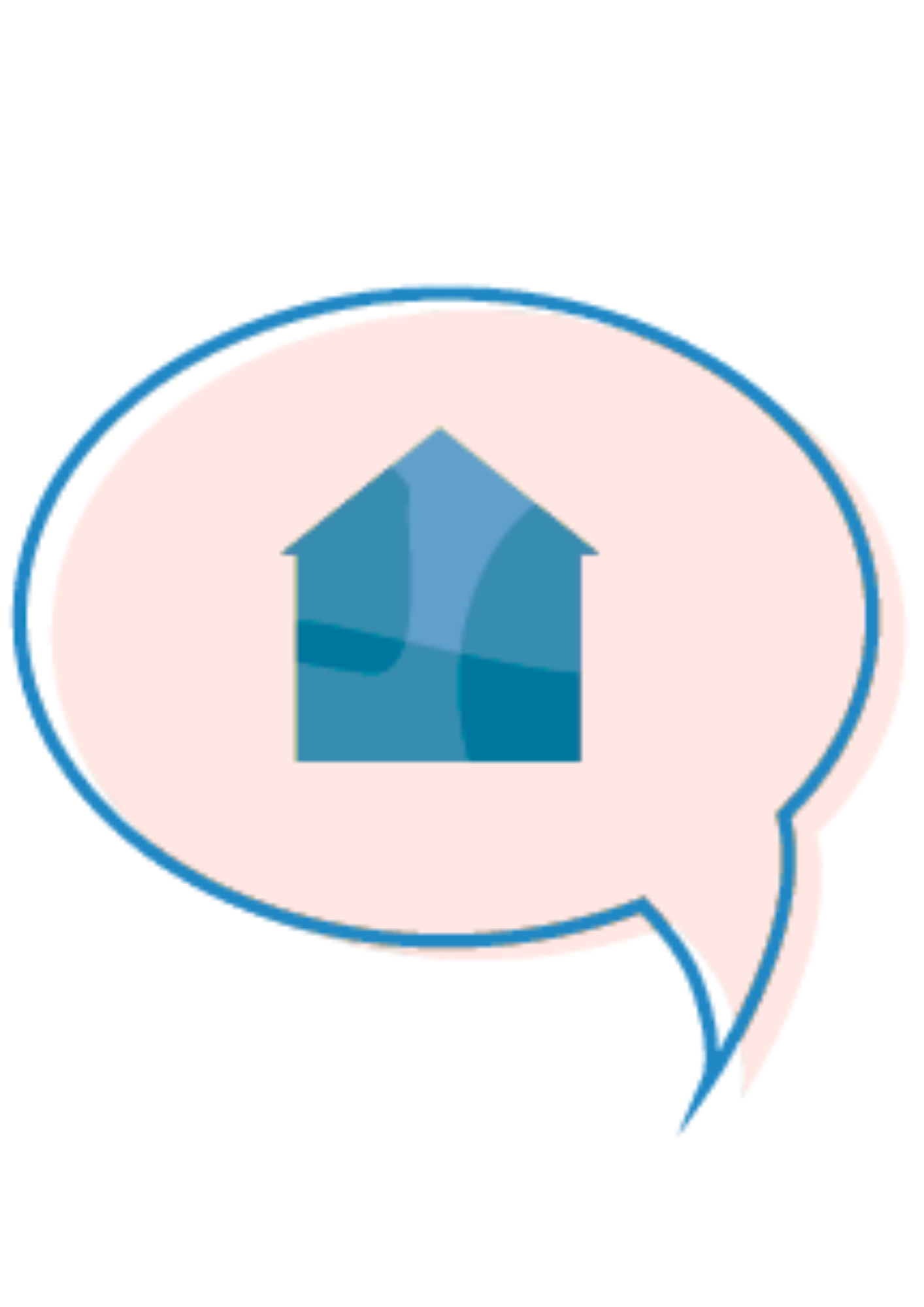 Sprechblase im inneren blaues Hausicon.