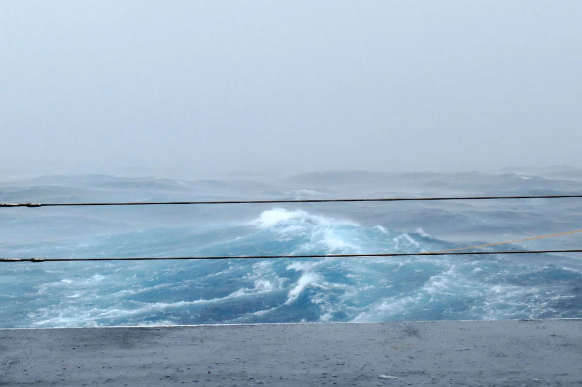 View from the stern of the ship- 3pm today! wind speeds up to 70 knts.