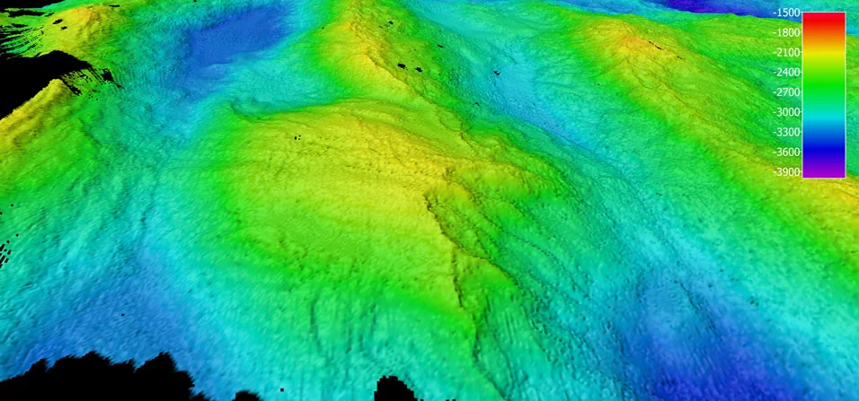 One of the newly discovered core complexes during this cruise. This one is ~ 10 km across.