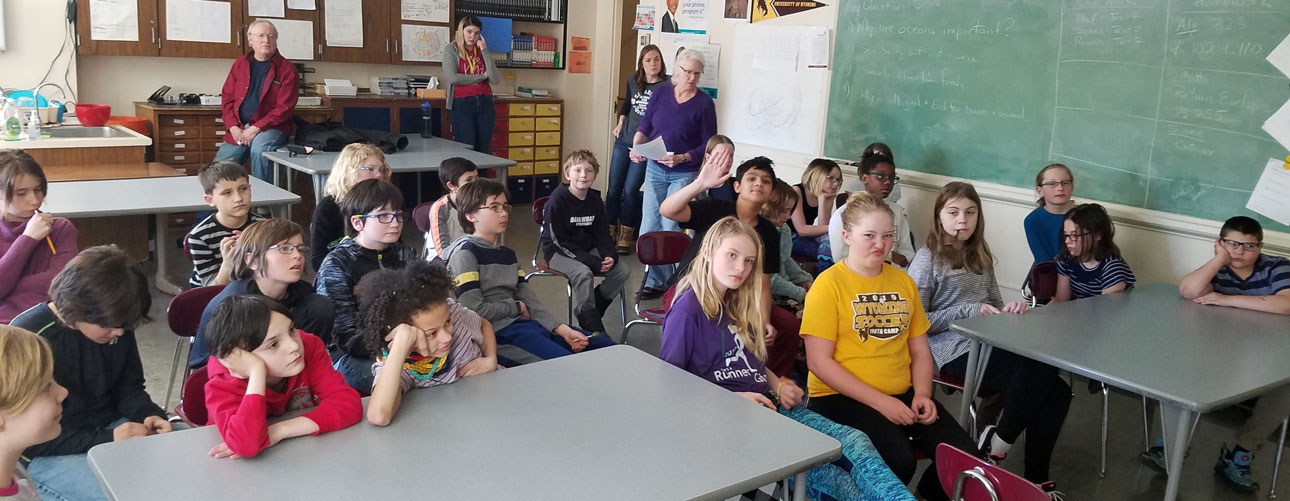 5th graders at the UW lab school listening to a broadcast