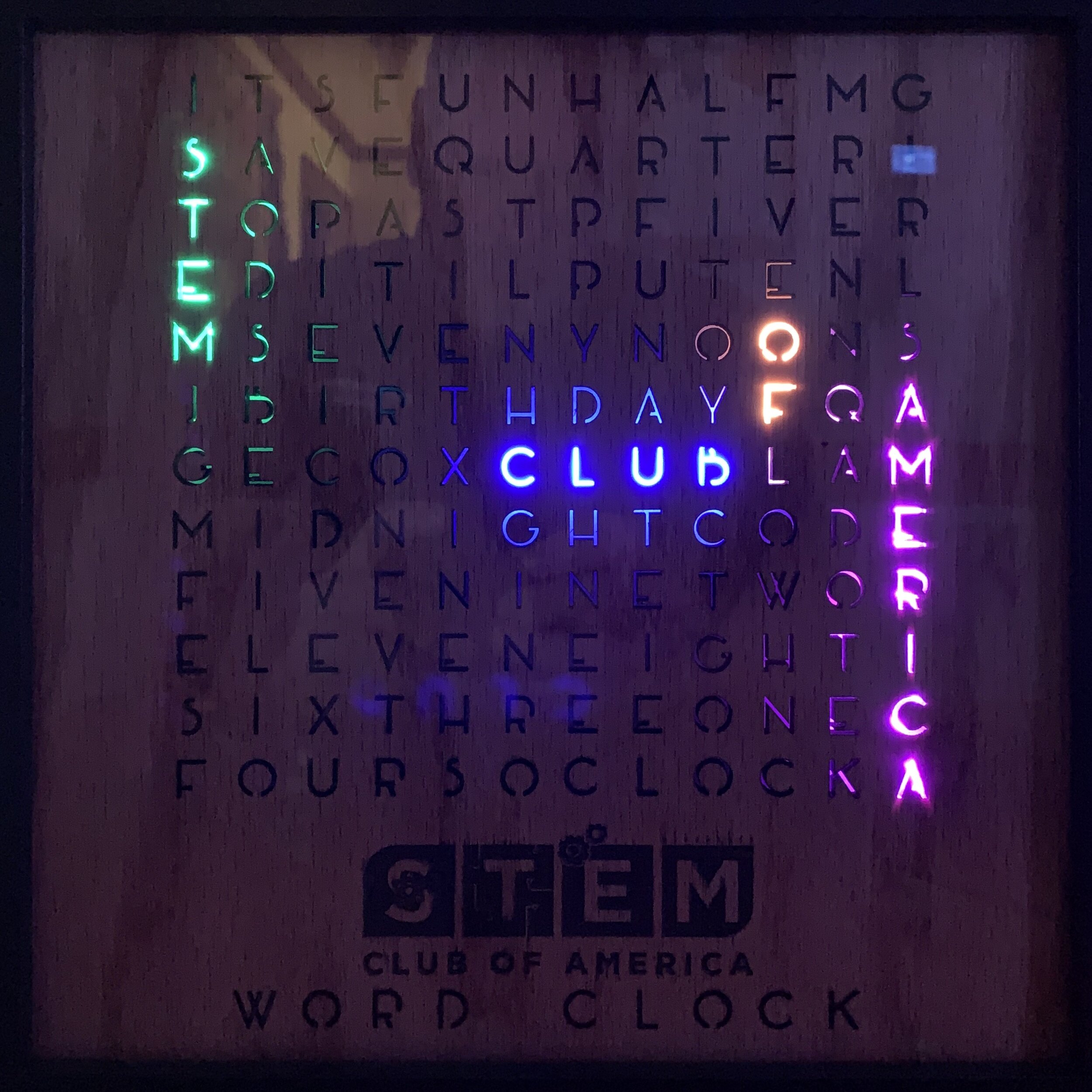 The finished product, Word Clock, with programmable LEDs. 