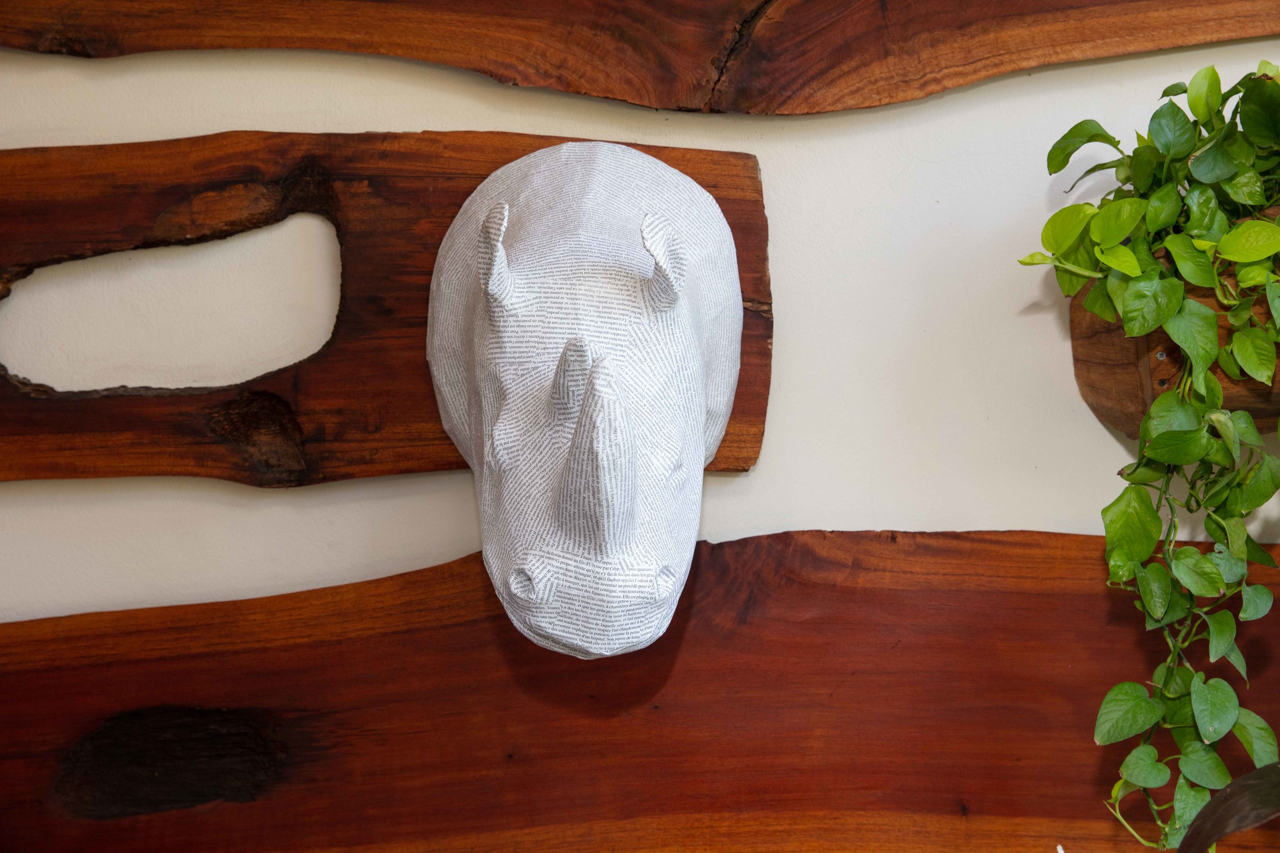 Paper mache fake taxidermy rhino head