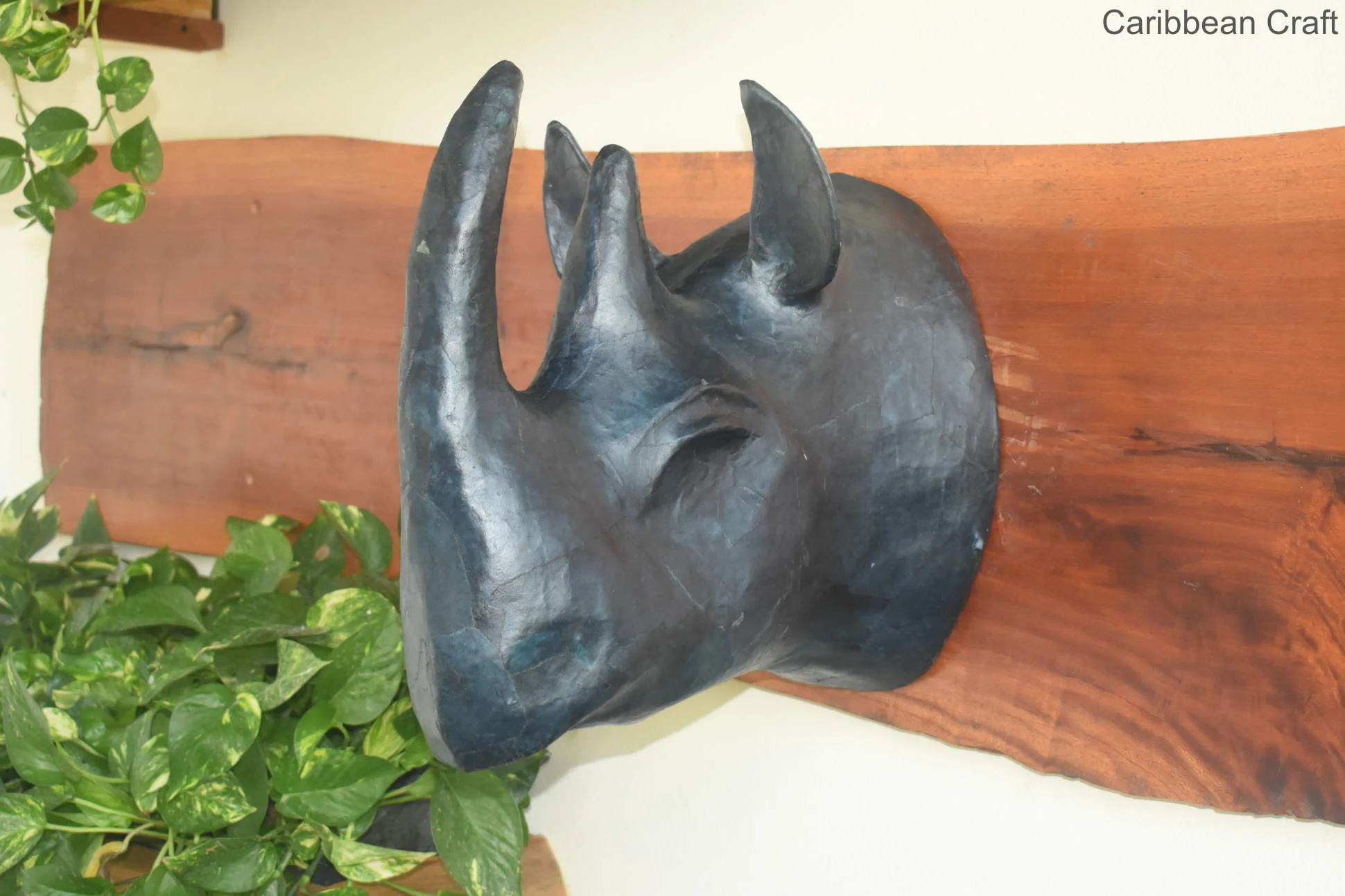 Black Ulrick the Rhino Papier Mache Trophy