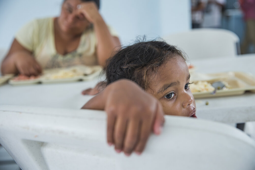  Maquensy, 3, eats lunch at the Senda De Vida Casa Del Emigrante, a center that houses immigrant families seeking shelter before crossing the border, on Wednesday, June 20, 2018, in the border town of Reynosa, Mexico. Maquensy's family has been stayi