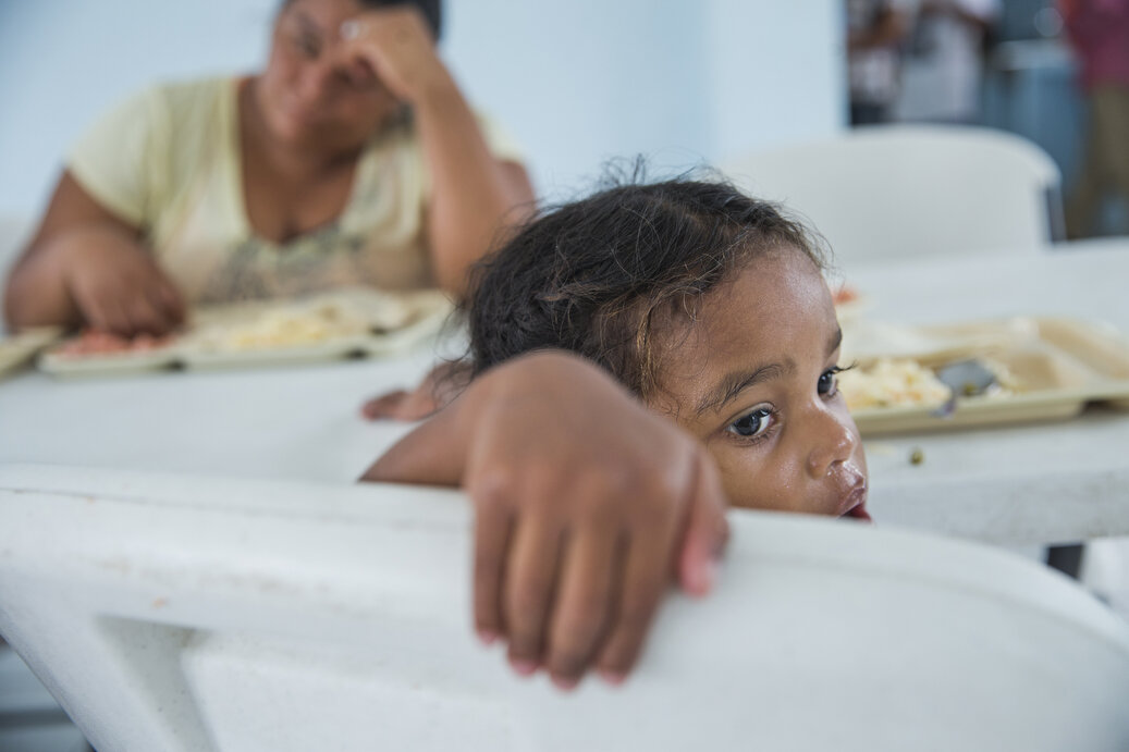 Maquensy, 3, eats lunch at the Senda De Vida Casa Del Emigrante, a center that houses immigrant families seeking shelter before crossing the border, on Wednesday, June 20, 2018, in the border town of Reynosa, Mexico. Maquensy's family has been stayi