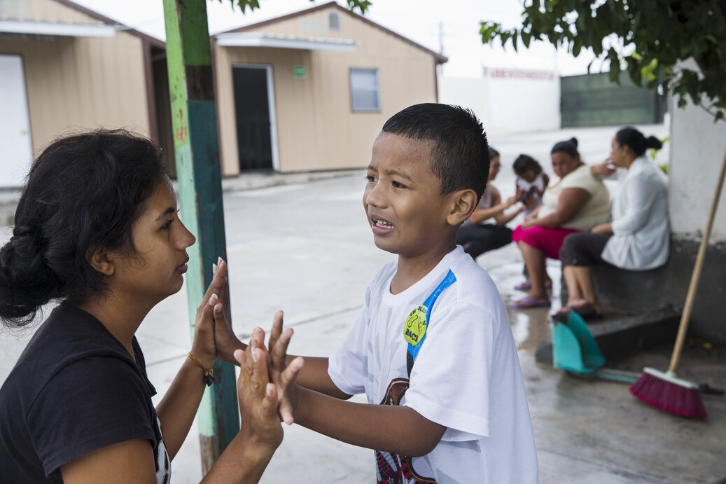  Families, who are waiting to cross the border, seek shelter at the Senda De Vida Casa Del Emigrante on Wednesday, June 20, 2018, in the border town of Reynosa, Mexico. "Lorena," whose family has been staying at the center since March, said she and h