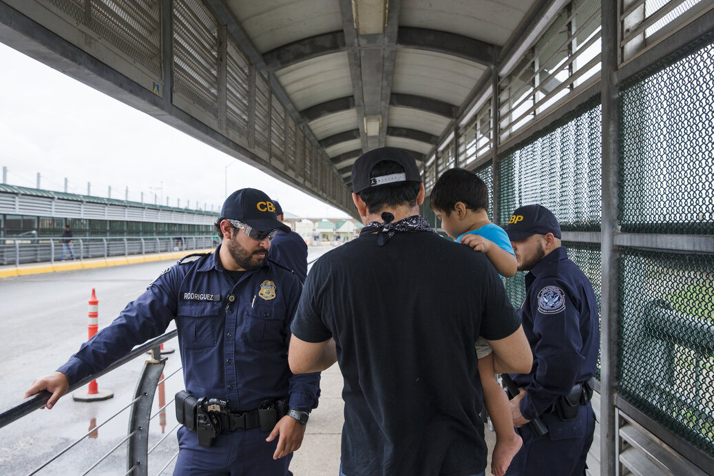 Customs and border protection agents check identification of pedestrians as they cross the Hidalgo-Reynosa International bridge on Wednesday, June 20, 2018, in McAllen, TX. Recently on some bridges agents stationed at the center of bridge have stopp