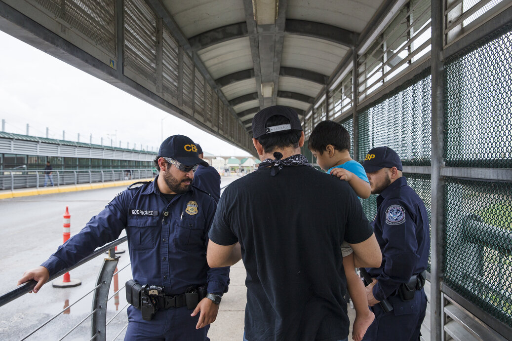 Customs and border protection agents check identification of pedestrians as they cross the Hidalgo-Reynosa International bridge on Wednesday, June 20, 2018, in McAllen, TX. Recently on some bridges agents stationed at the center of bridge have stopp