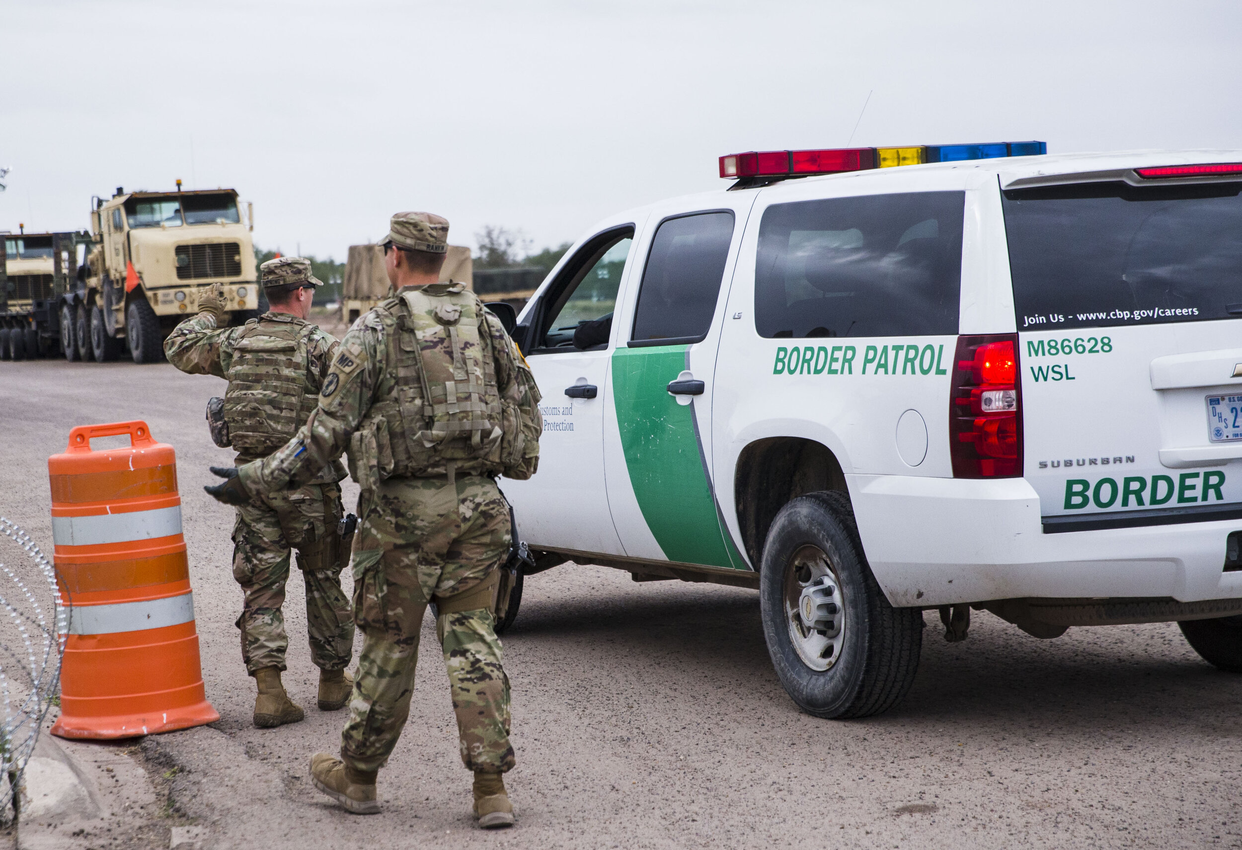  U.S. Army troops deployed to the U.S.-Mexico border in Texas set up a Military camp at the old Craig's Furniture in Weslaco, TX. Army personal open the gate for Border Patrol Agents on Wednesday, Dec. 5, 2018. Defense Secretary James Mattis extended