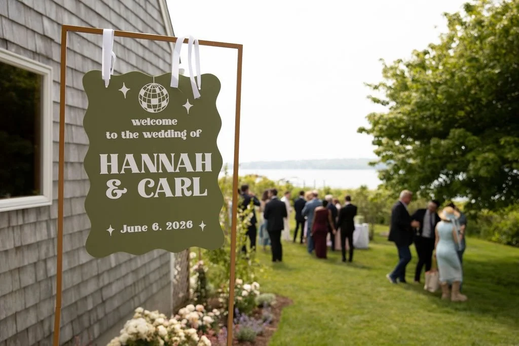 Part 2 | Signage for H&amp;C&rsquo;s stunning backyard wedding in Charlestown 🪩

We kept things fun and funky with lots of wavy shapes, bold fonts and watercolor touches without taking away from the unbelievable backdrop of Quonnie Pond. 

My favori
