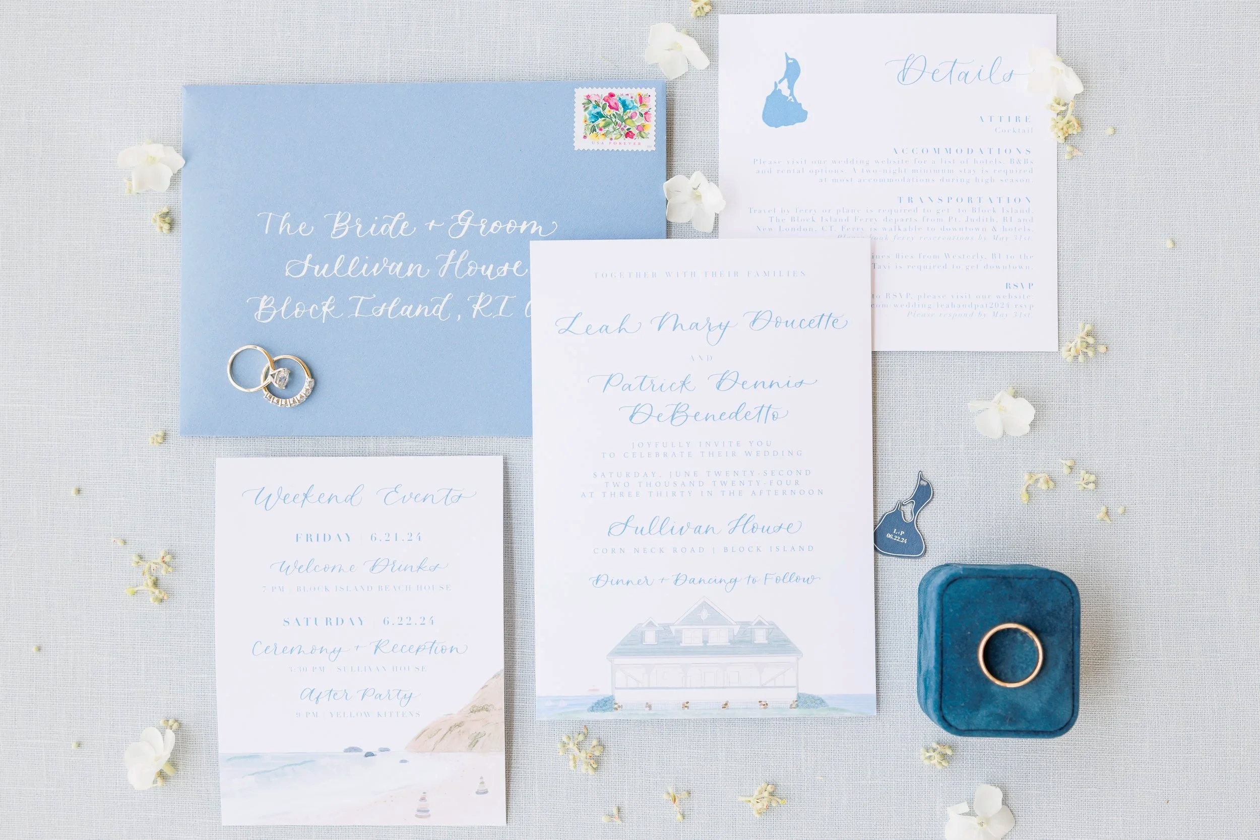 Block Island Sullivan House luxury wedding invitation suite