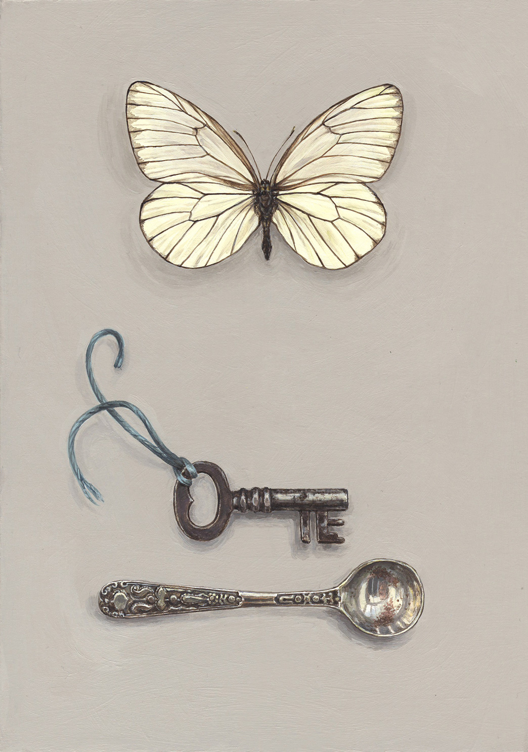 white butterfly with key and spoon