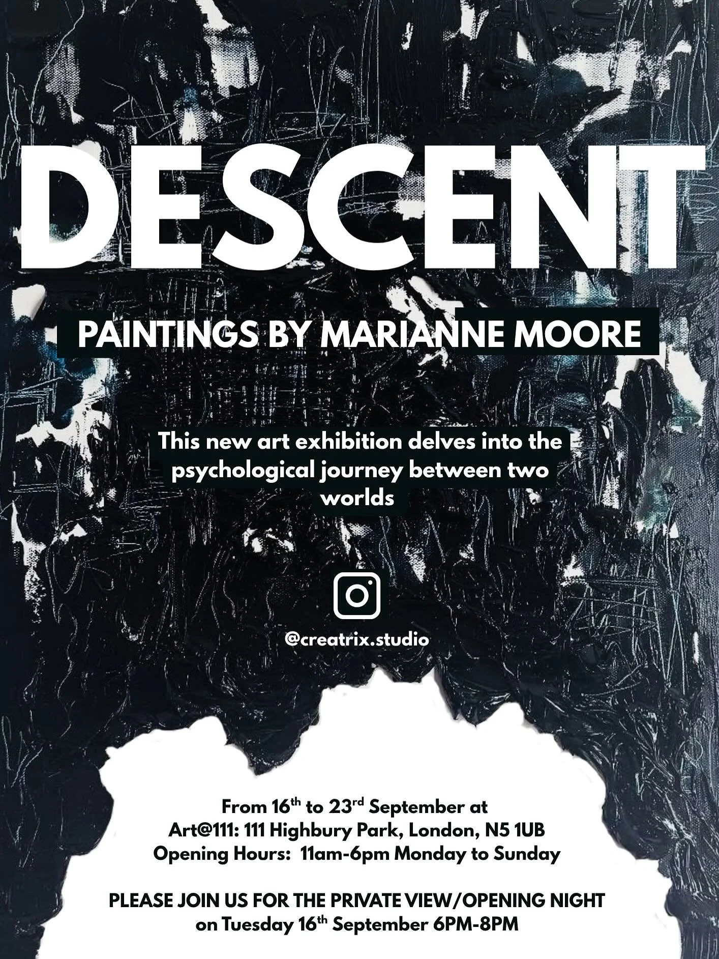 I&rsquo;m really excited to announce my latest solo exhibition: DESCENT which delves into the psychological journey between two worlds. 

In a society obsessed with progress and success, this emotionally resonant and visually striking exhibition of