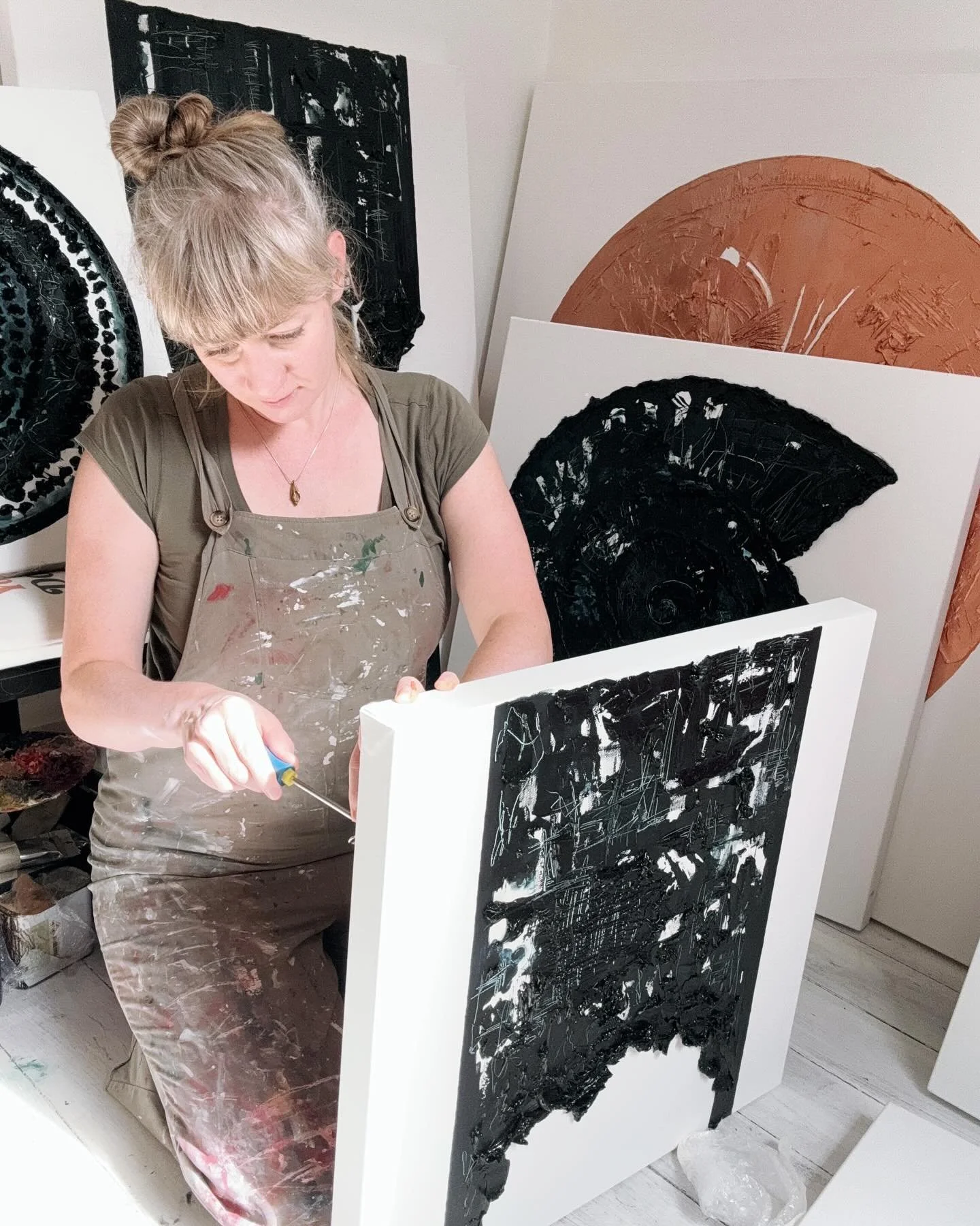 I&rsquo;m getting excited about my Descent exhibition opening next week!
 
The paintings are all finished and dry, and this week I have been making sure they all have their hooks fastened, and their descriptions printed. It&rsquo;s just then to packa