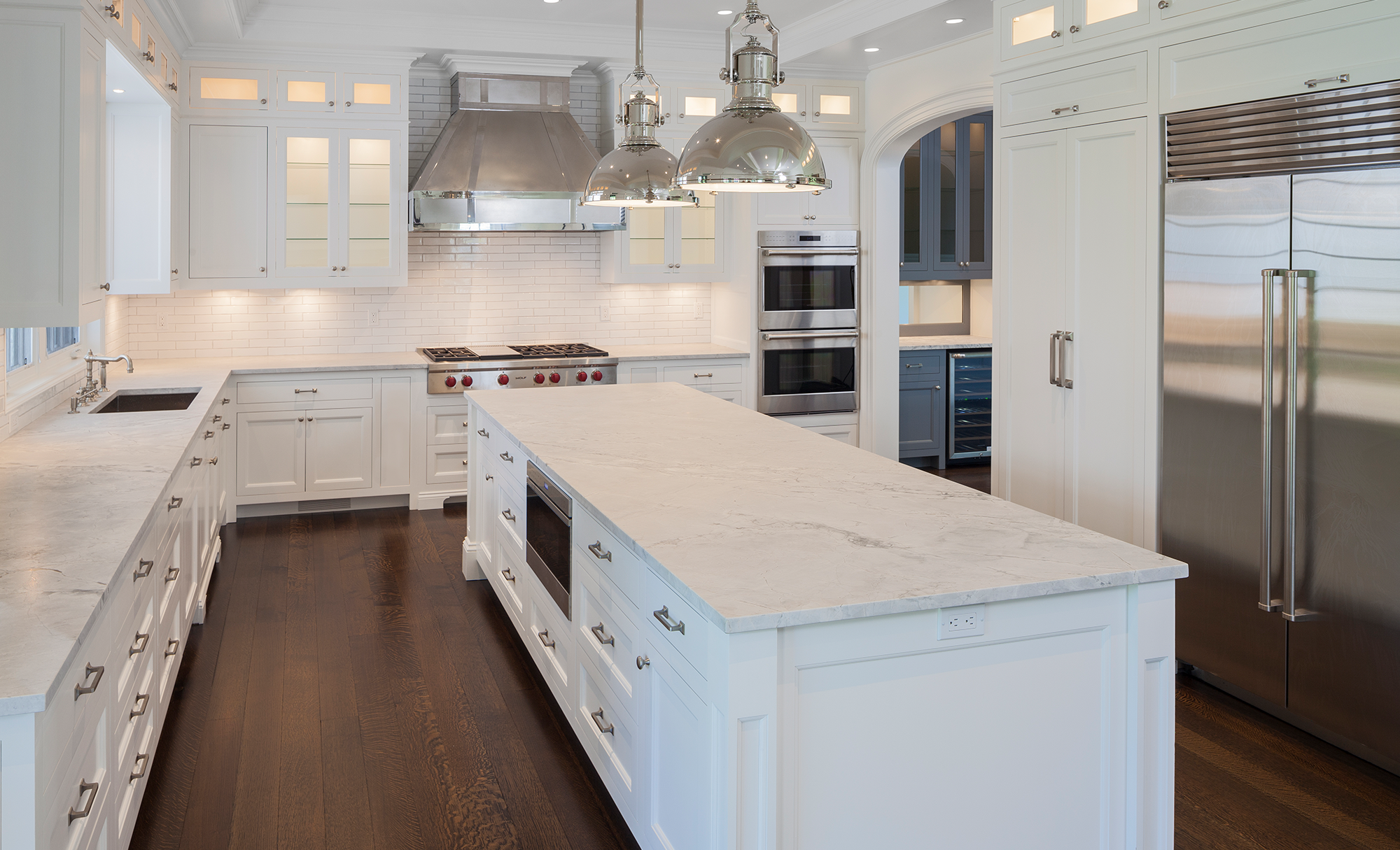 Large White Marble Kitchen Island