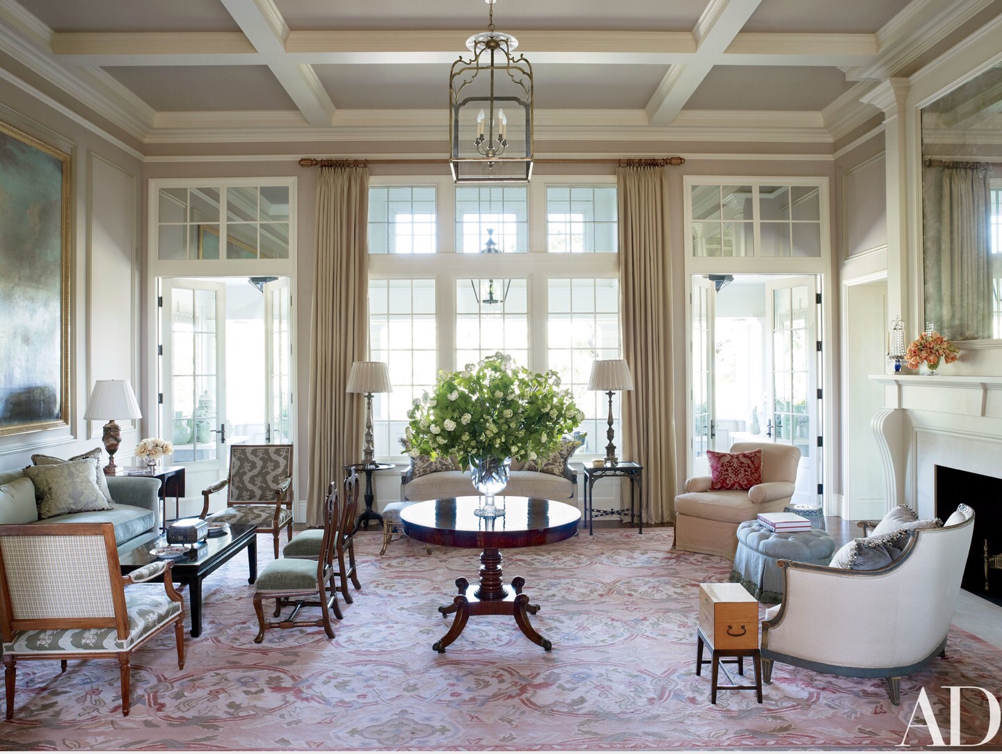 Living room designed by Suzanne Rheinstein incorporating Regency style furnishings, as seen in Architectural Digest ,April 2017 Photo by Francesco Lagnese