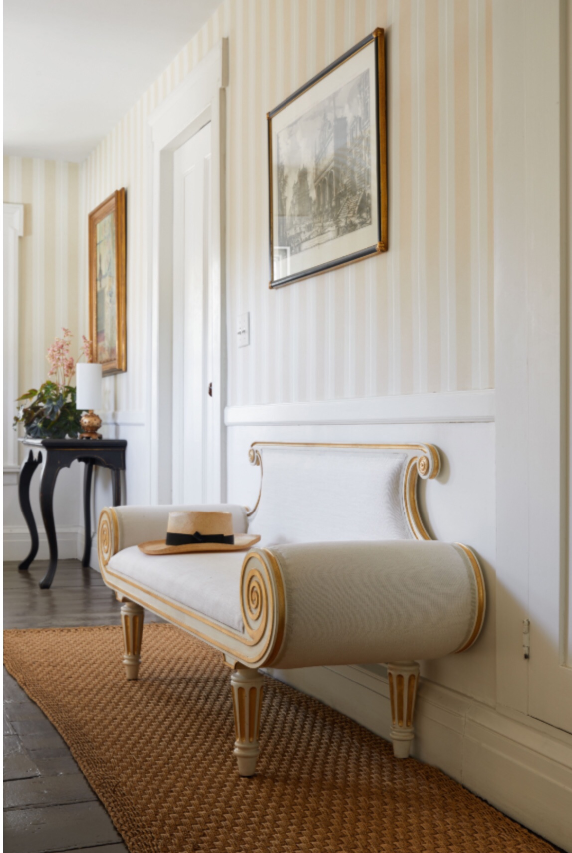 Beautiful settee designed by Bunny Williams, inspired by Regency era