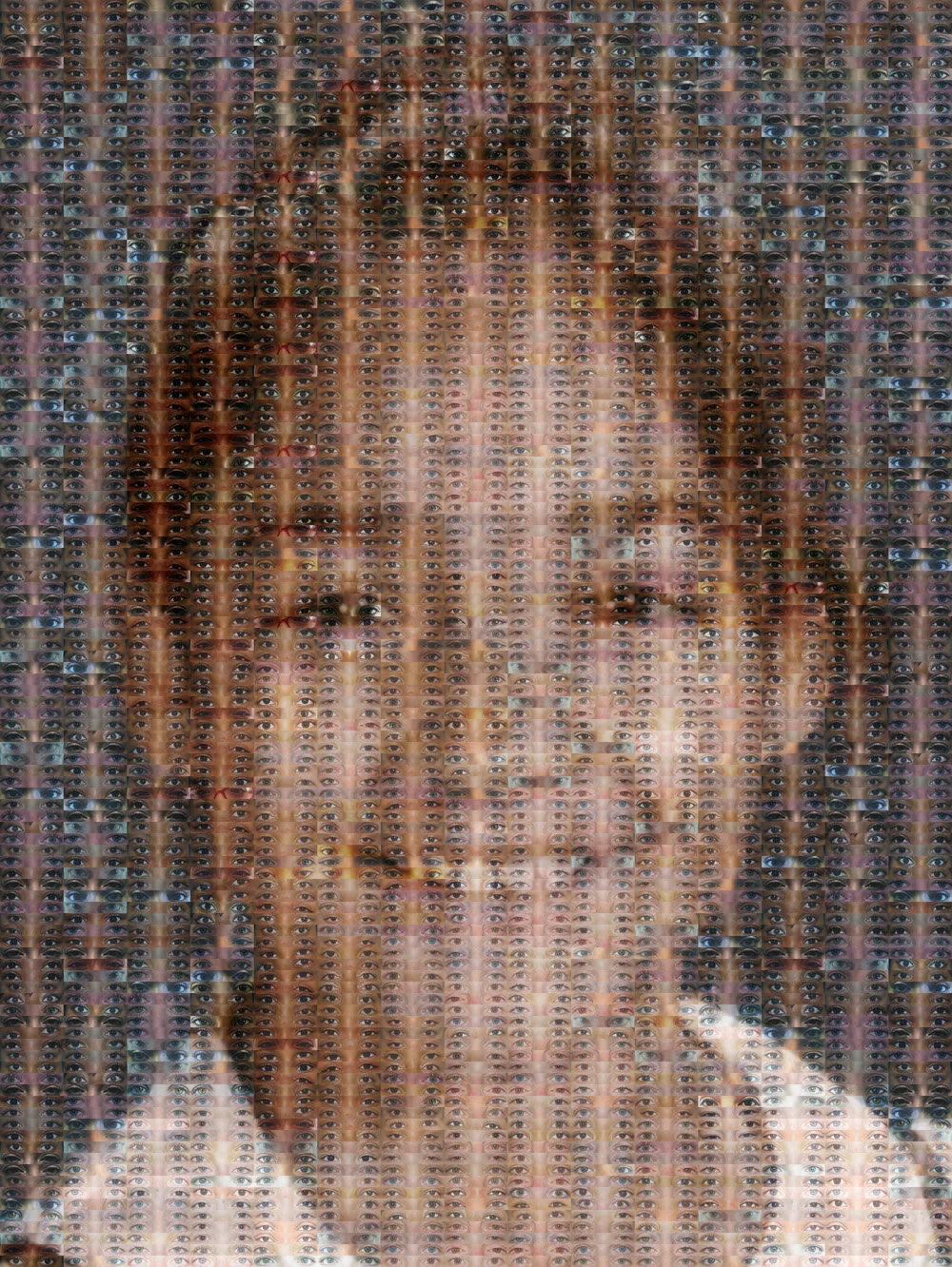 If you look closely, you will see that this image is made of over 150 unique sets of eyes from the Now You See collection, created by Robert Silvers. Who is this smiling girl? This is Saraliz, who was being sexually abused in her home at the time of the photograph. Saraliz was the first survivor to be photographed for the Now You See collection