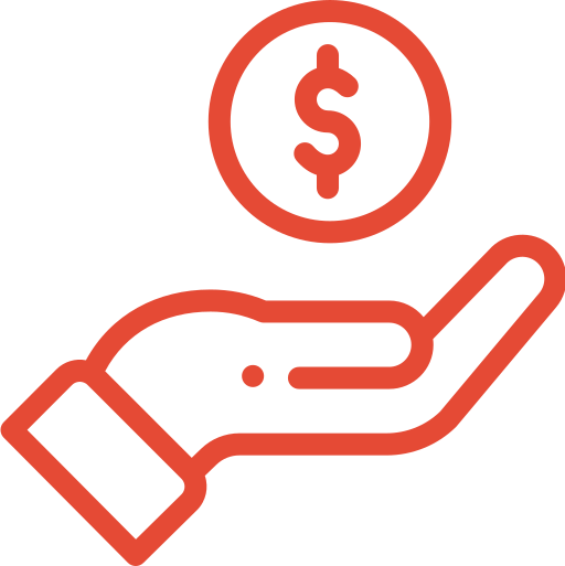 Icon of an open hand with a dollar sign coin above it, representing we accept financing.