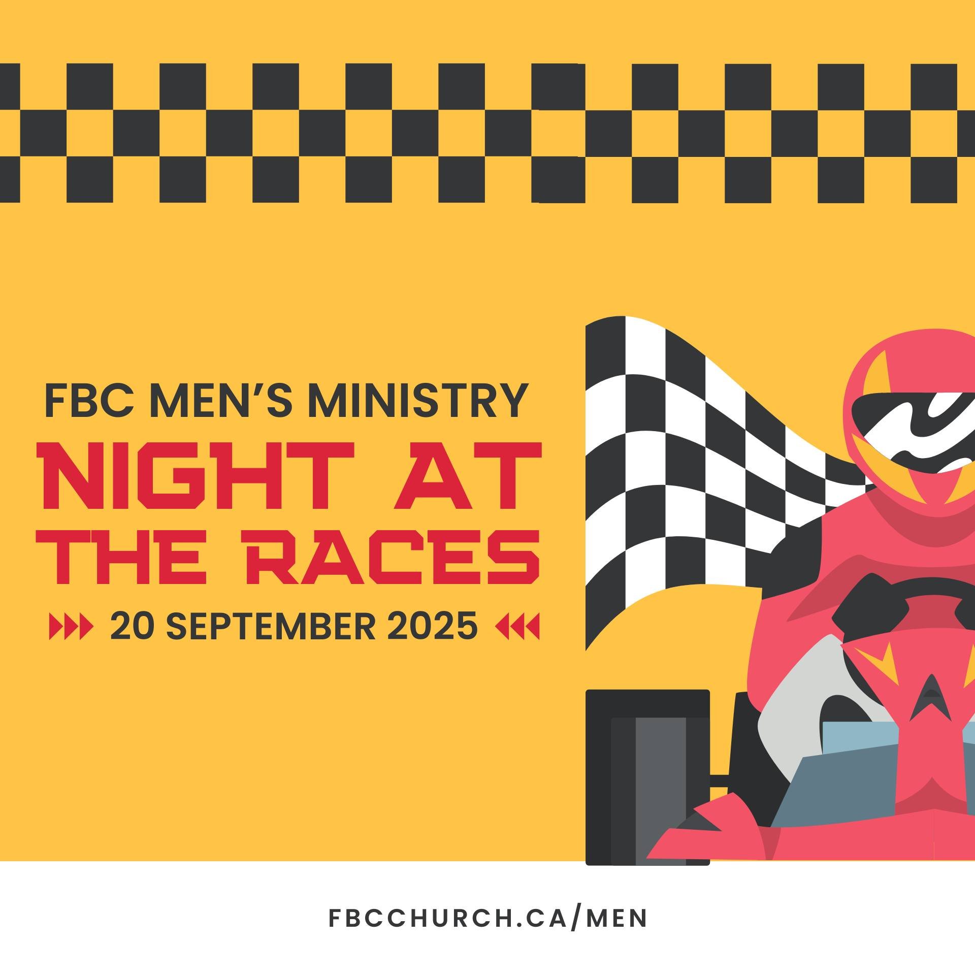 Hey Guys! Have you got your tickets yet for our Mens Night at the Races? 

Bring along your sons and grandsons for a great night out at the Brighton Speedway! You can find more info &amp; tickets at fbcchurch.ca/men