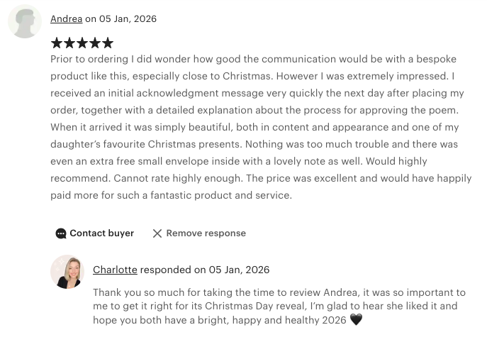 written testimonial for custom poem gift