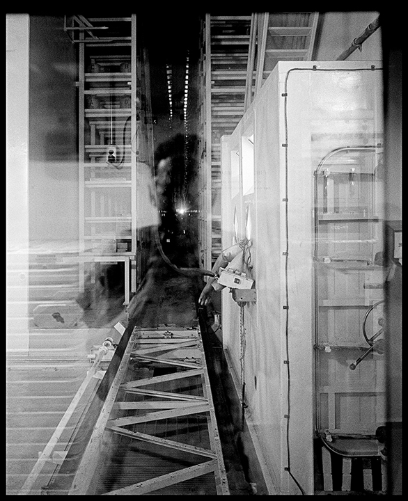 Looking through water barrier into plutonium storage vault, Building 771, RFETS, 2001